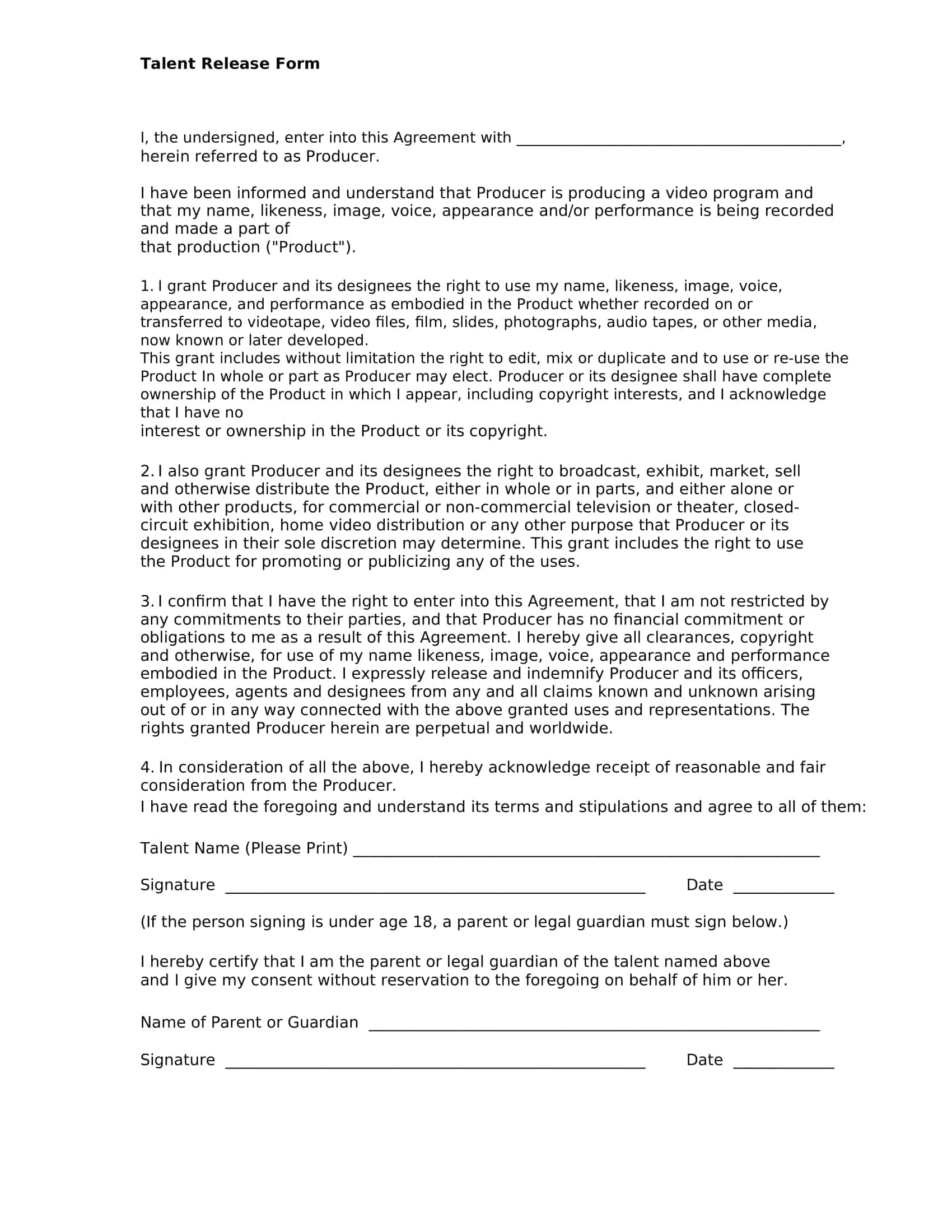 voice over talent release form voice over talent release form