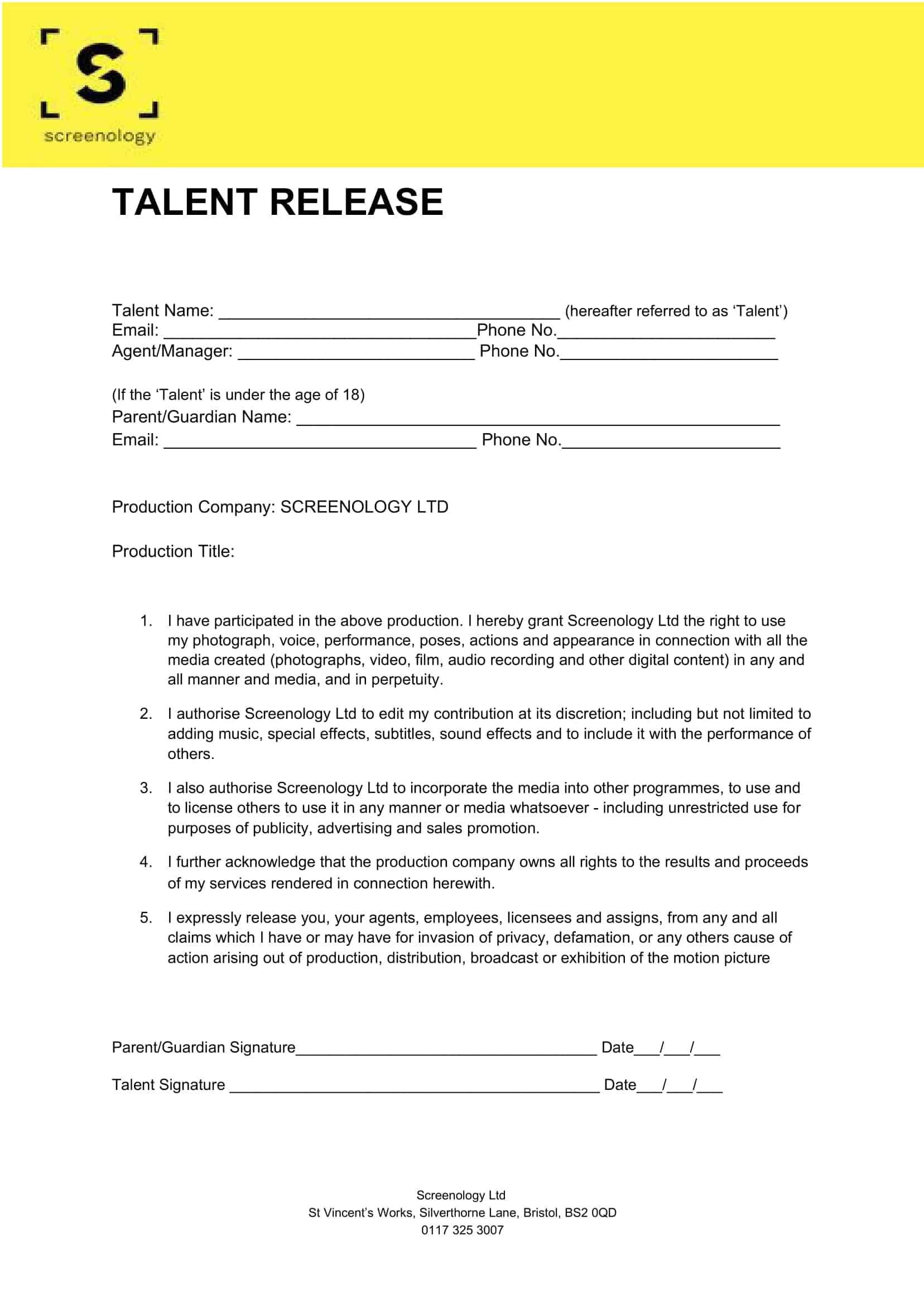 voice talent release form voice talent release form