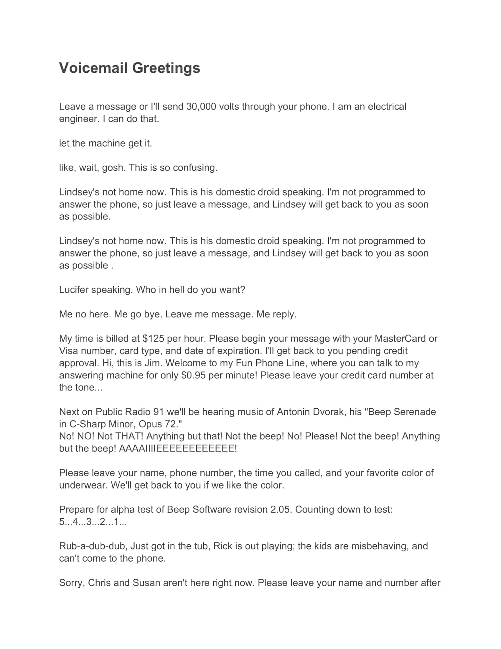 Free printable voicemail greetings phone message templates with tips 