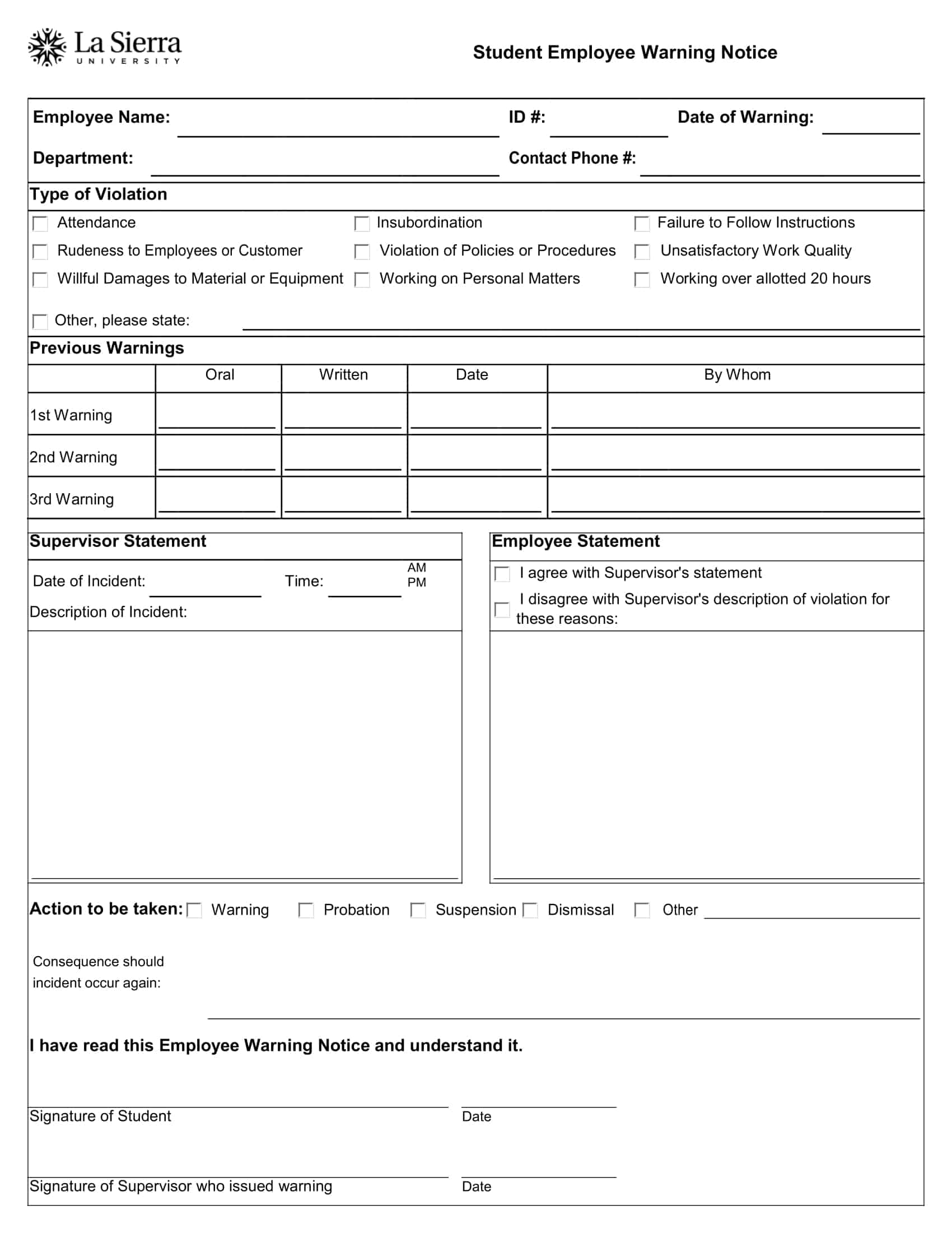 warning letter to an employee warning letter to an employee