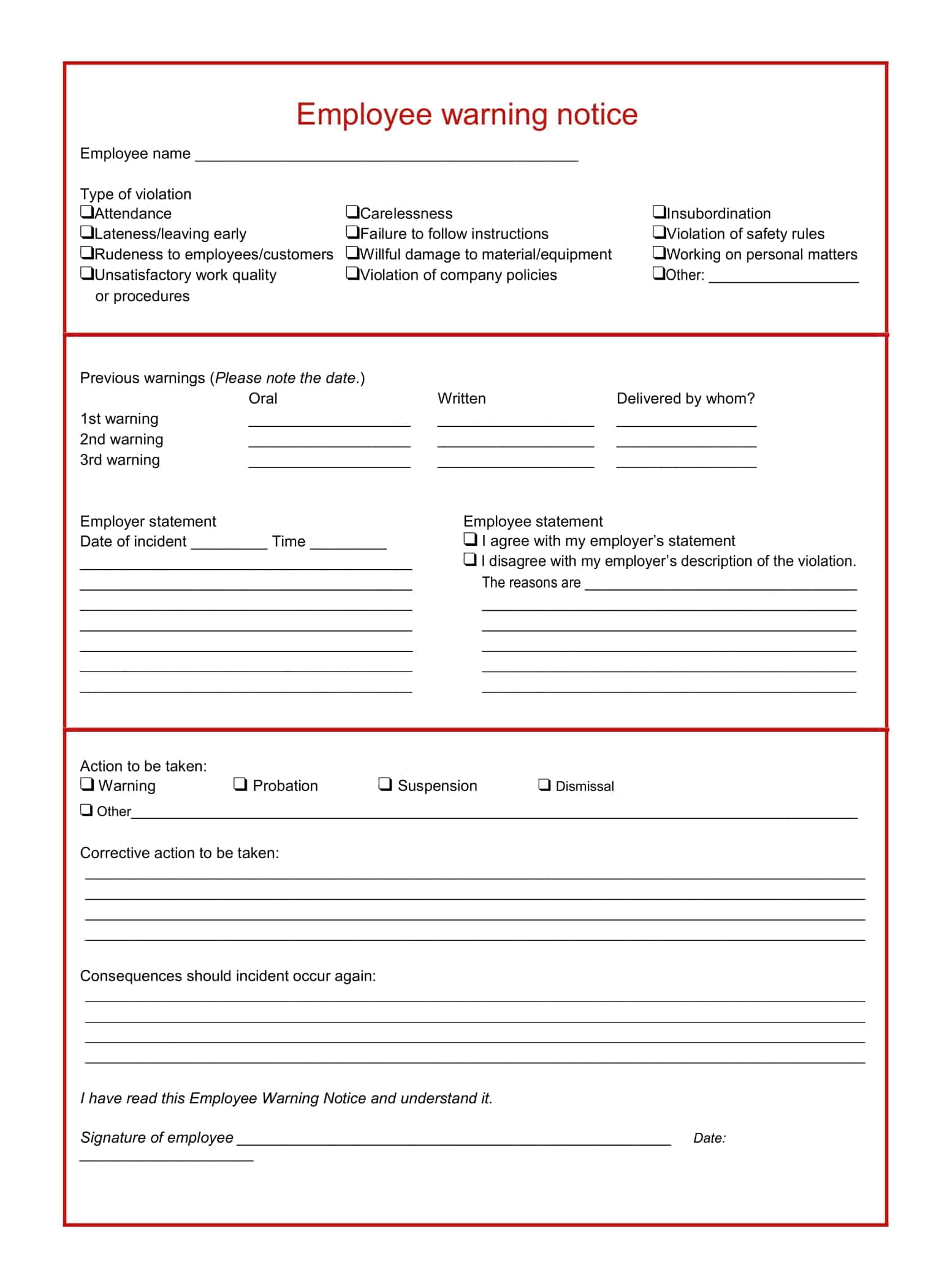 warning notice employee warning notice employee