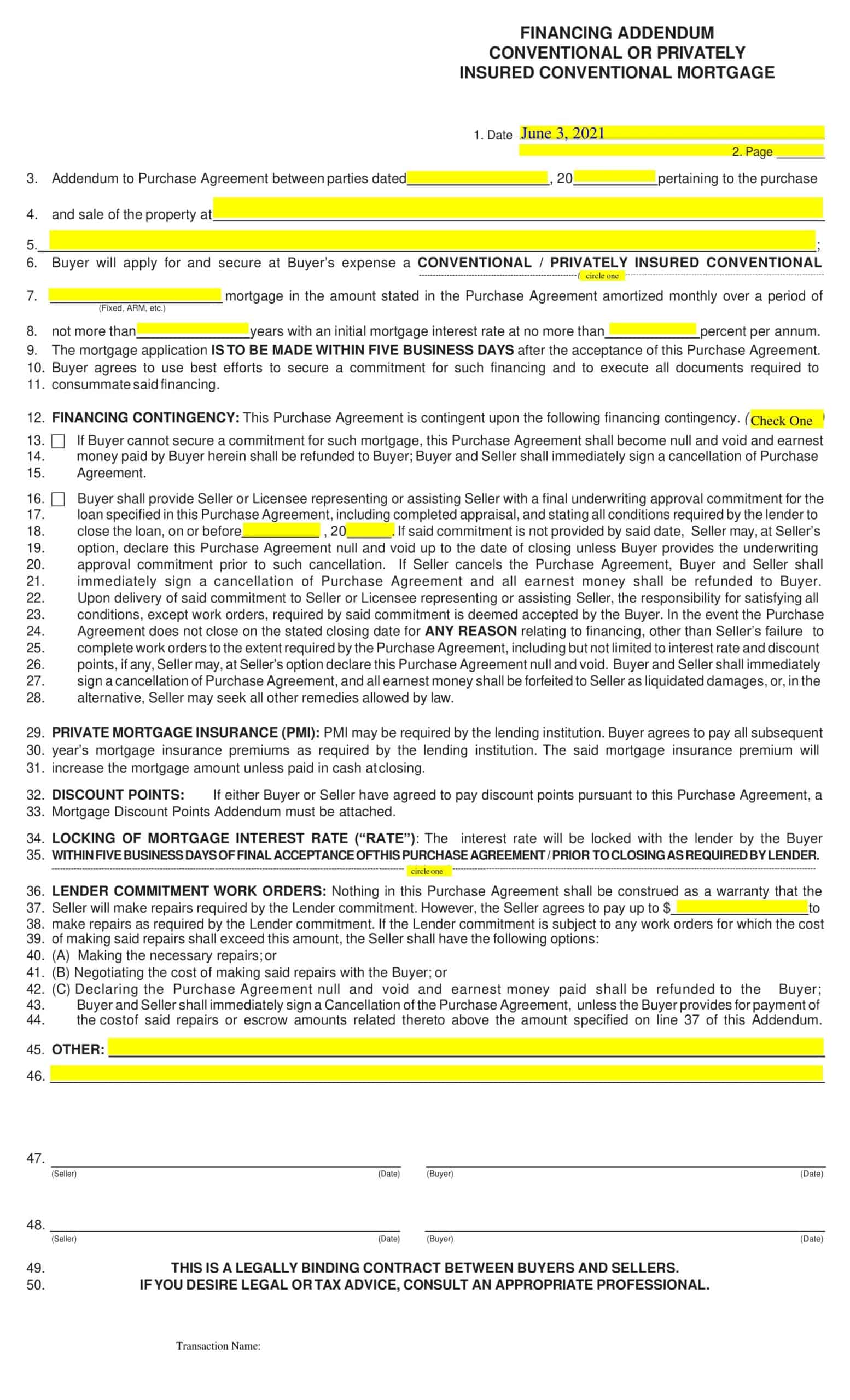 Free Printable Seller Financing Addendum Templates [PDF, Word]