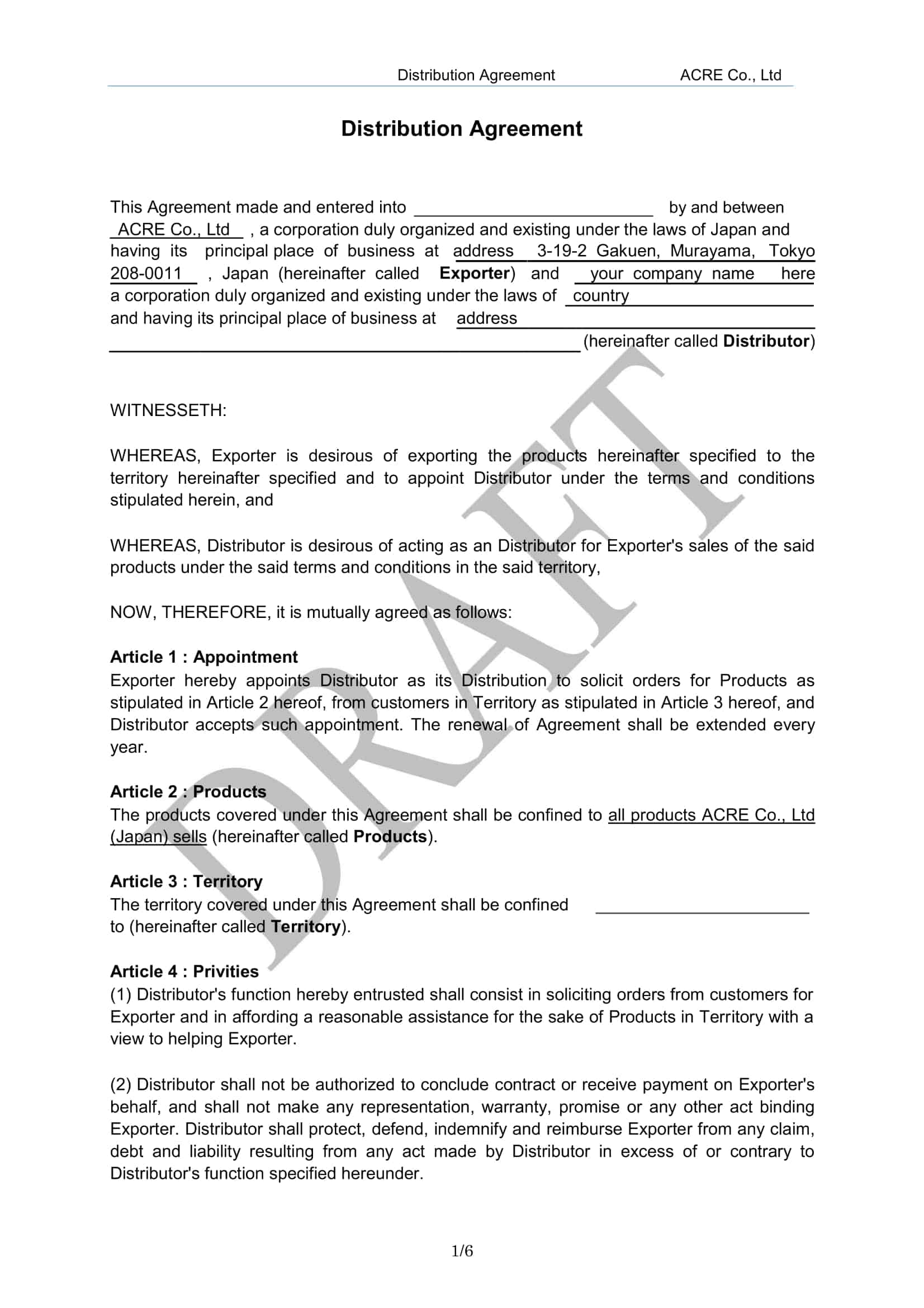 Free Printable Distribution Agreement Templates [Word, PDF] Simple