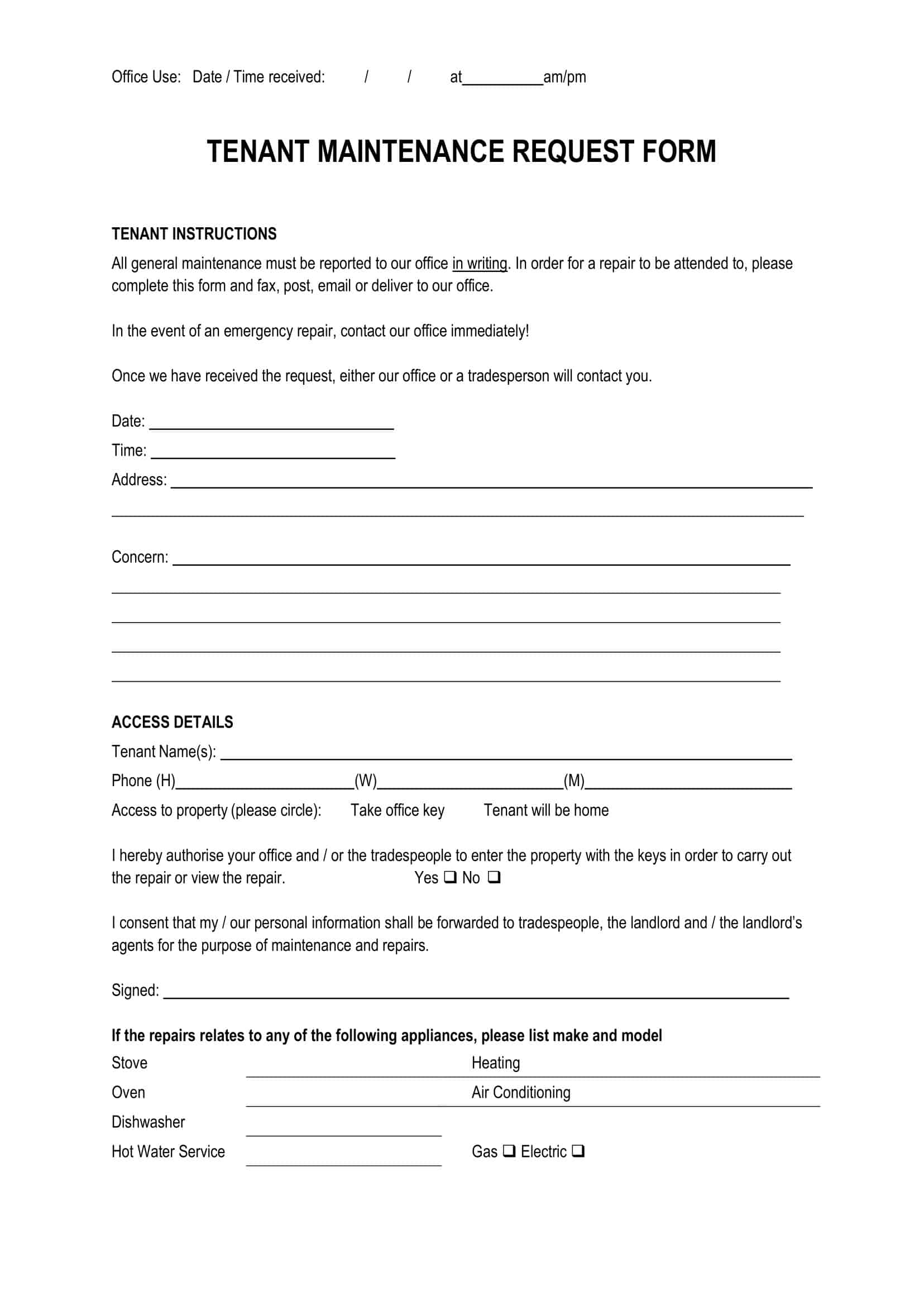 work order maintenance request form template work order maintenance request form template