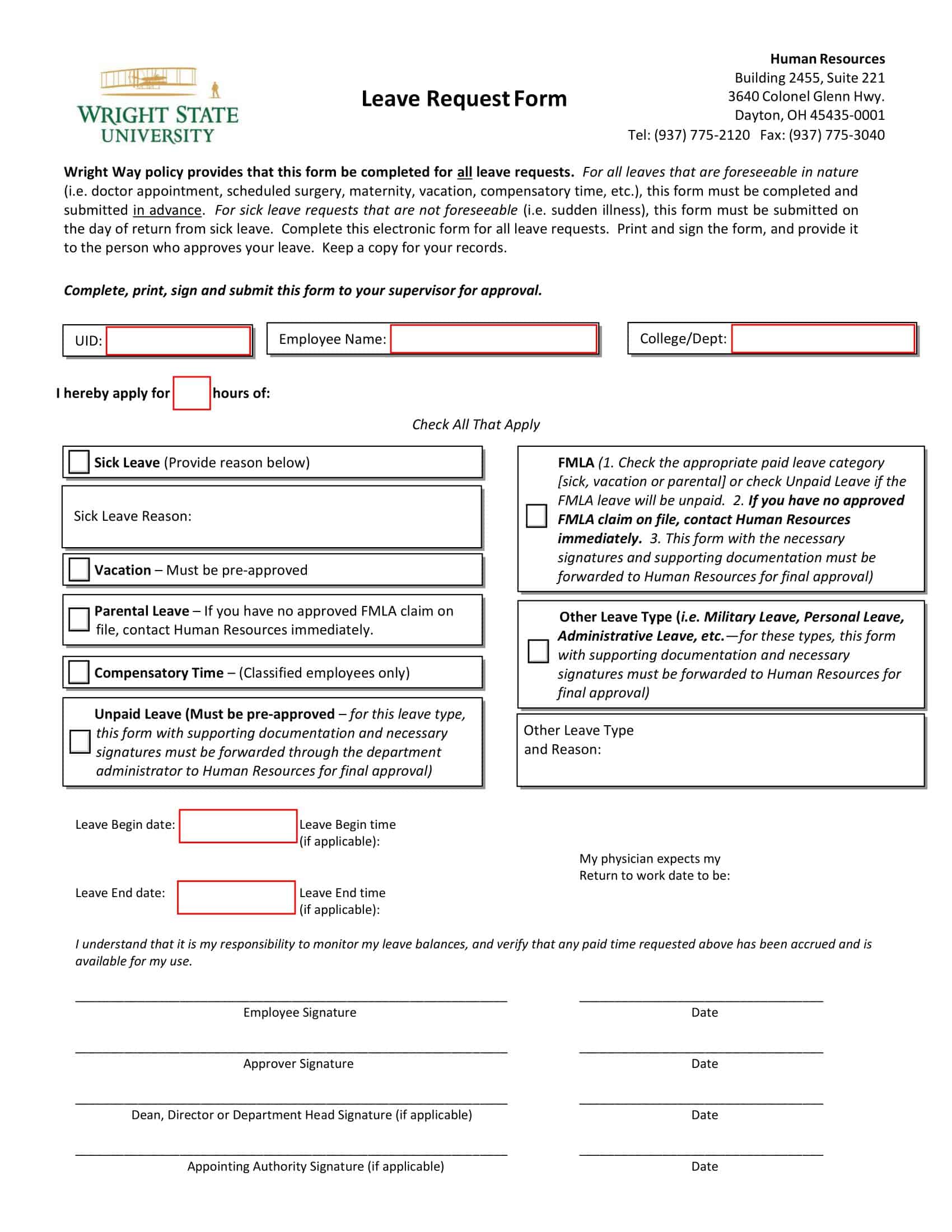 work vacation request form work vacation request form