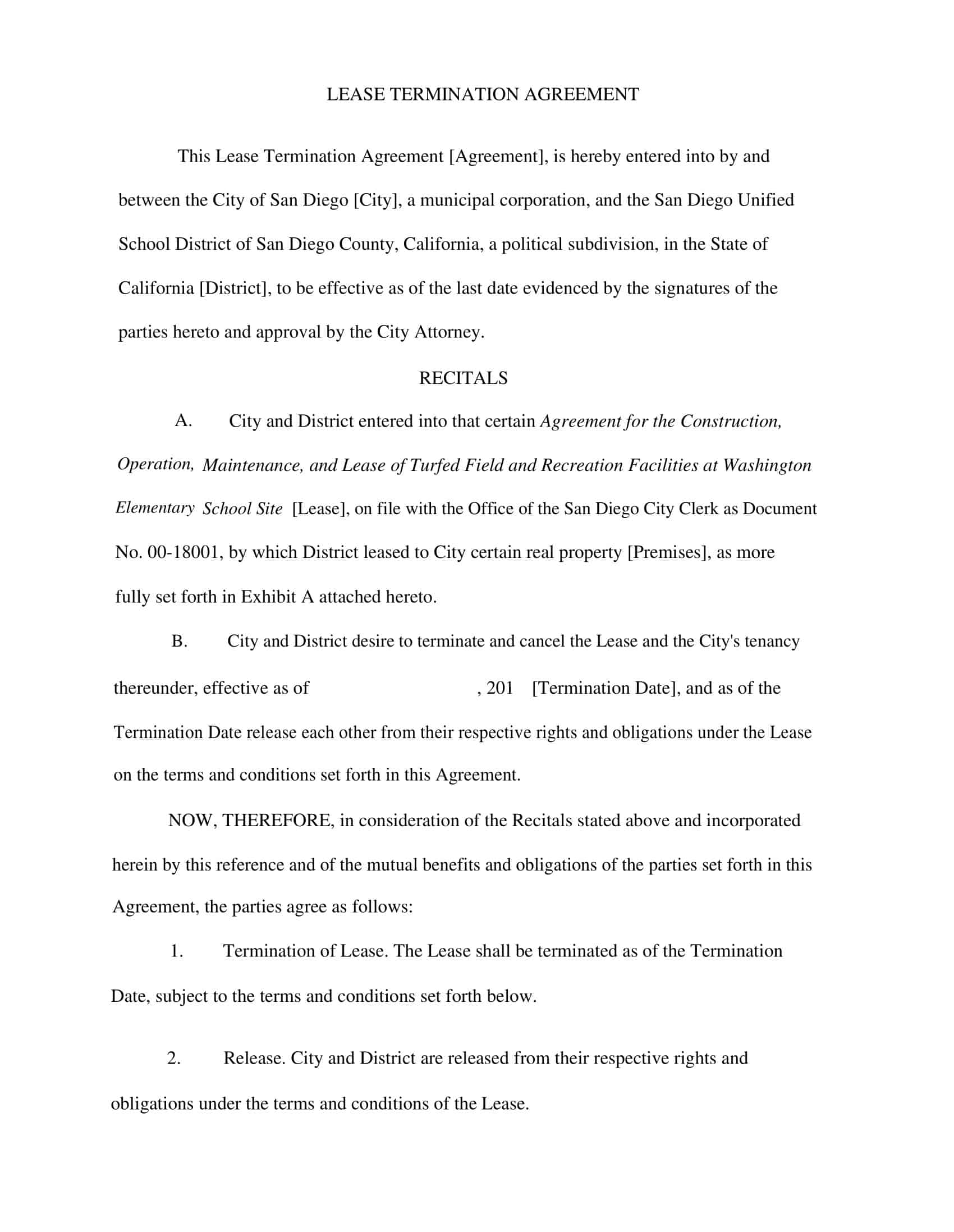 written notice of lease termination written notice of lease termination