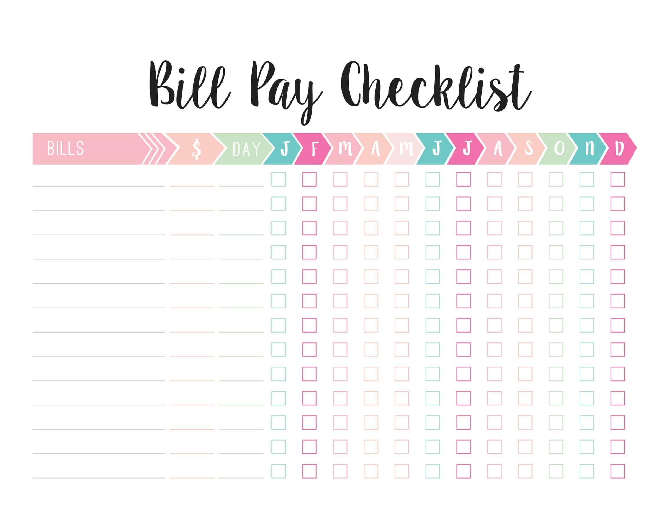 Free Monthly Bill Checklist Printable Free Monthly Bill Checklist Printable