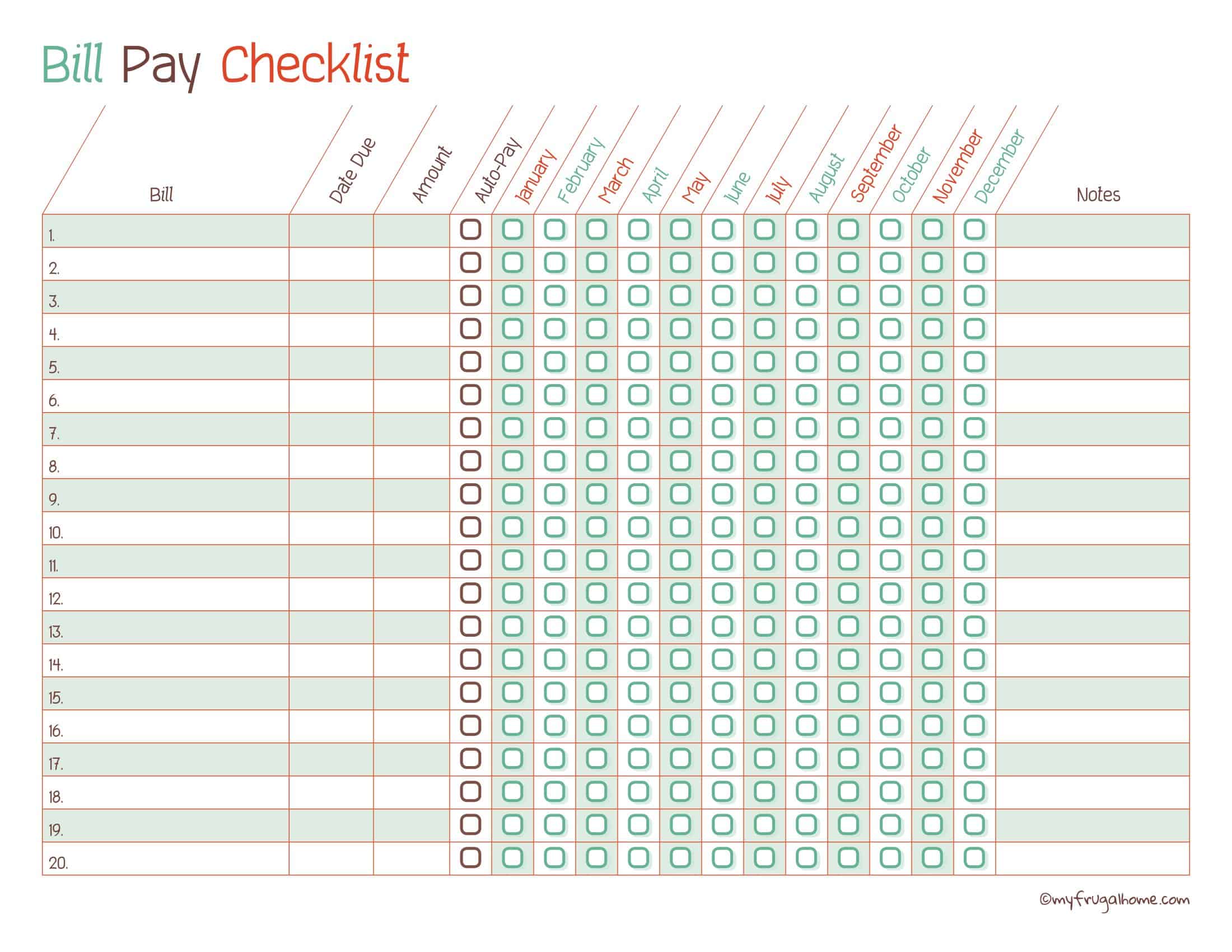 Free Printable Bill Pay Checklist Template Monthly Word Excel Free Printable Bill Pay Checklist Template Monthly Word Excel