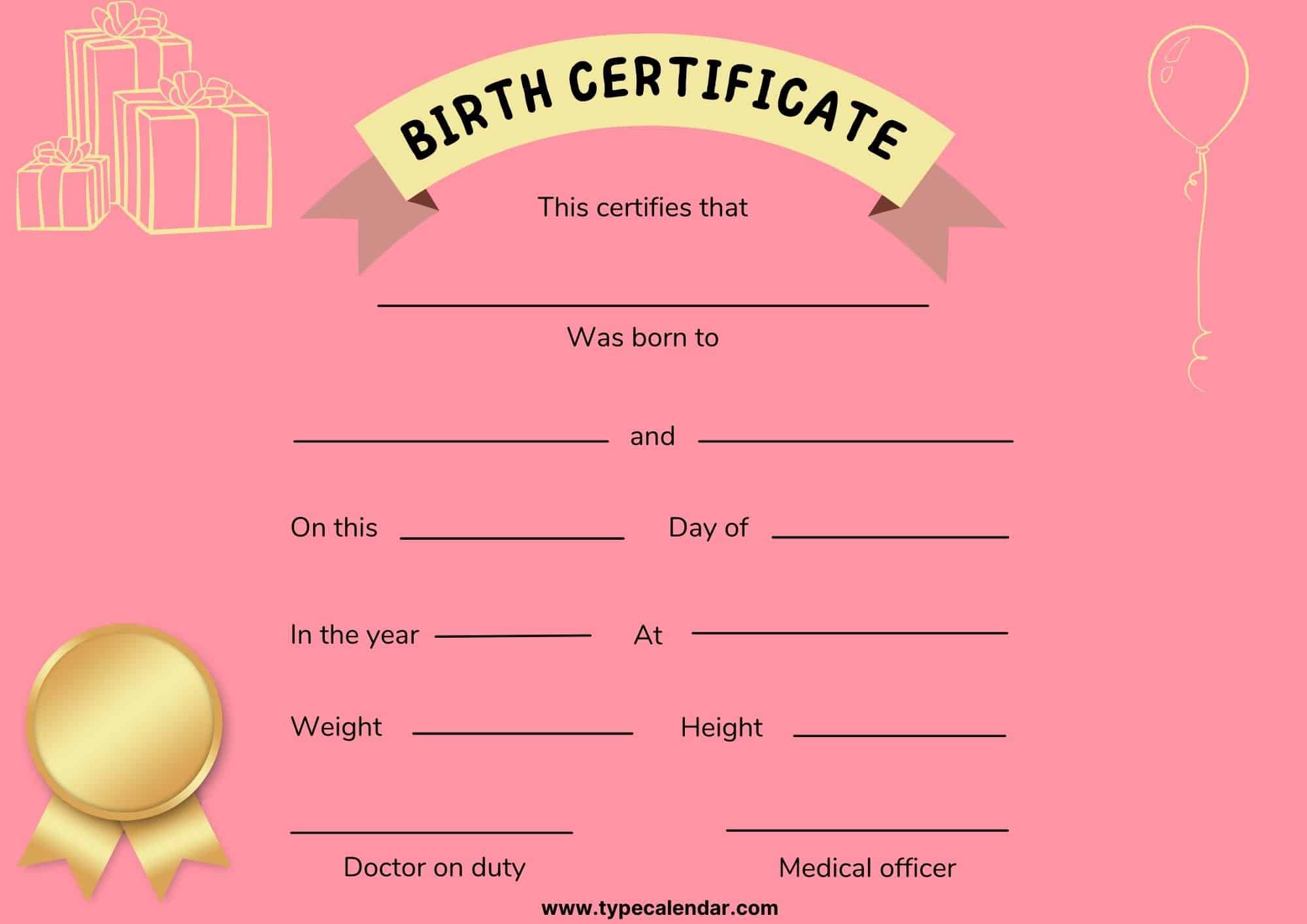 Free Printable Birth Certificate Templates [PDF] Blank, Fillable
