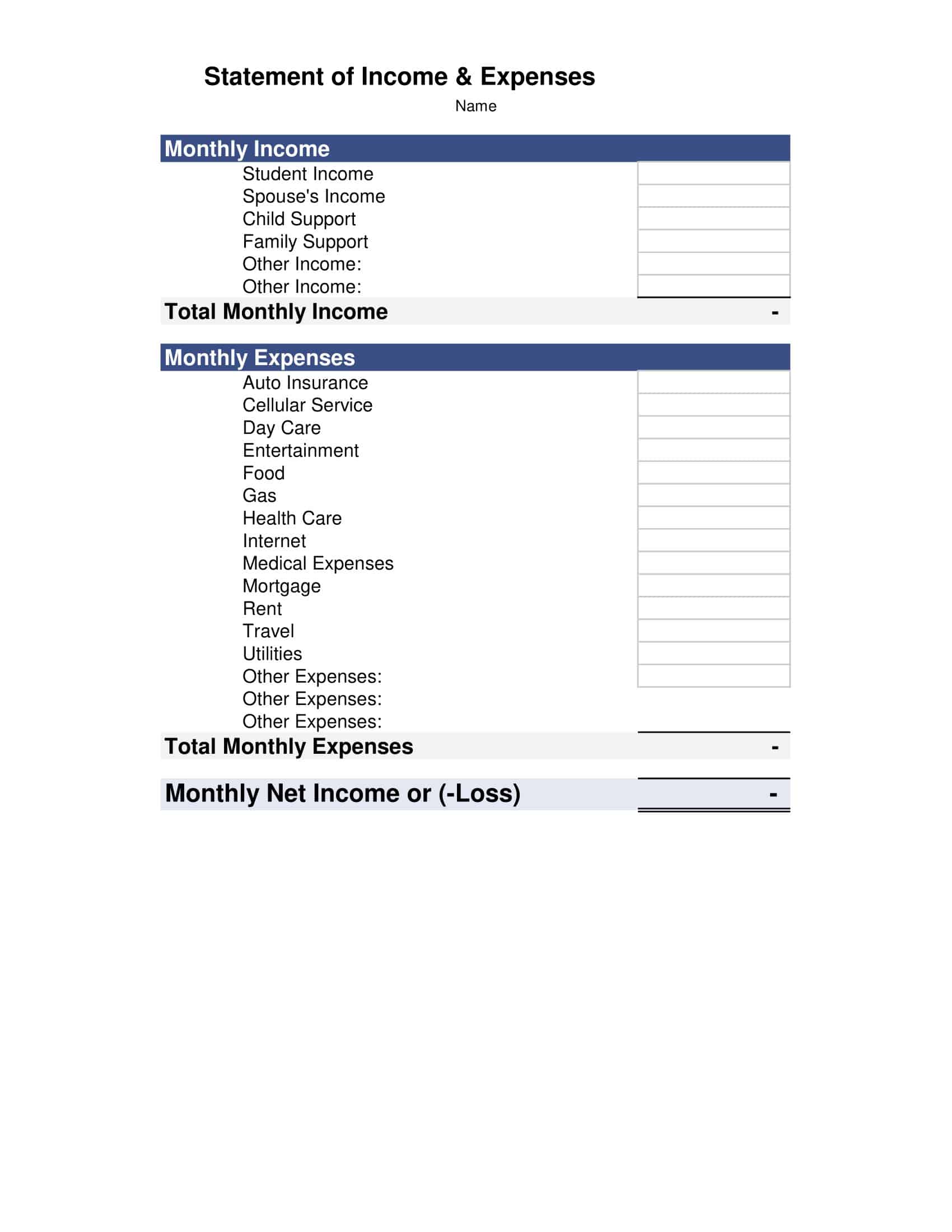 Printable Blank Profit And Loss Statement Printable Blank Profit And Loss Statement