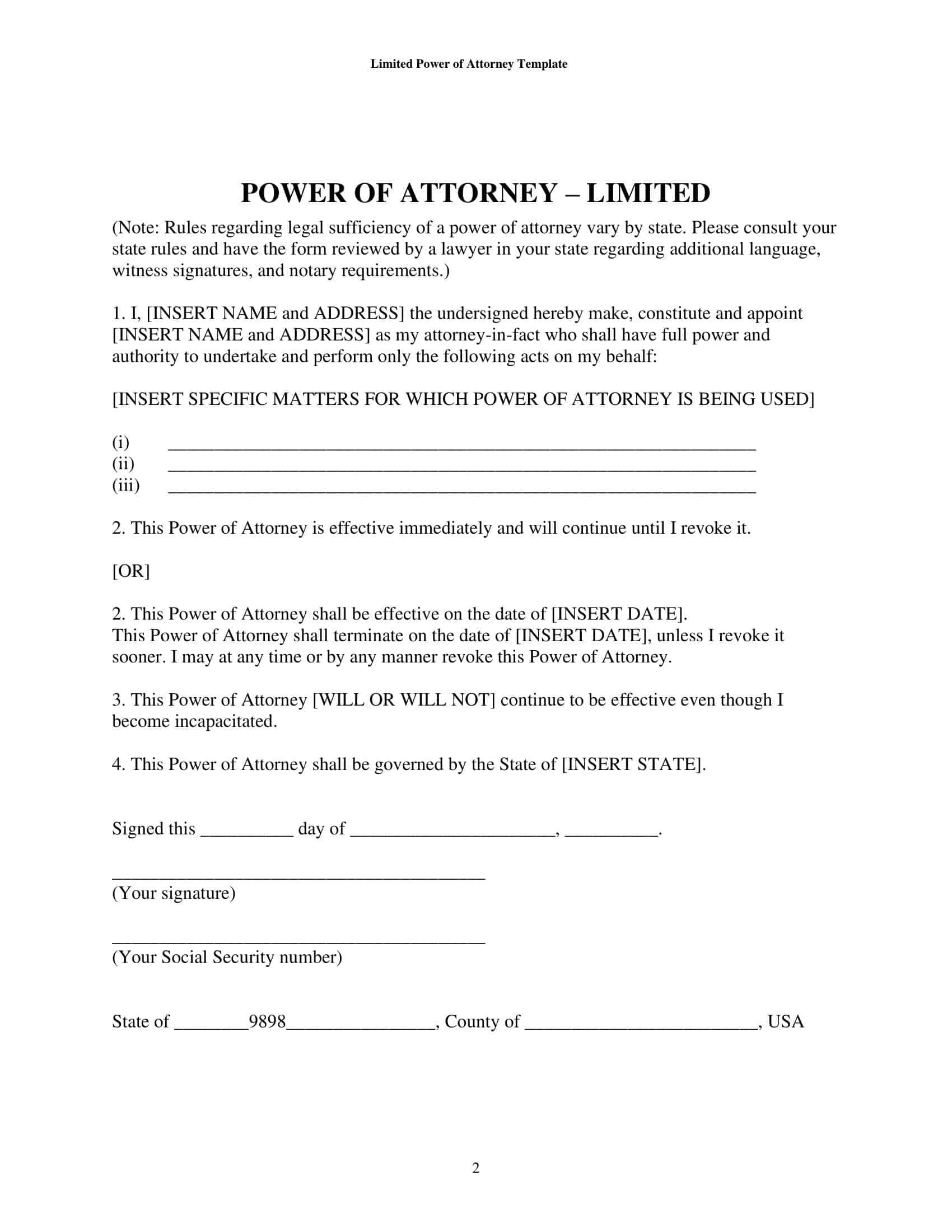 Blank Limited Power of Attorney Word Document Blank Limited Power of Attorney Word Document