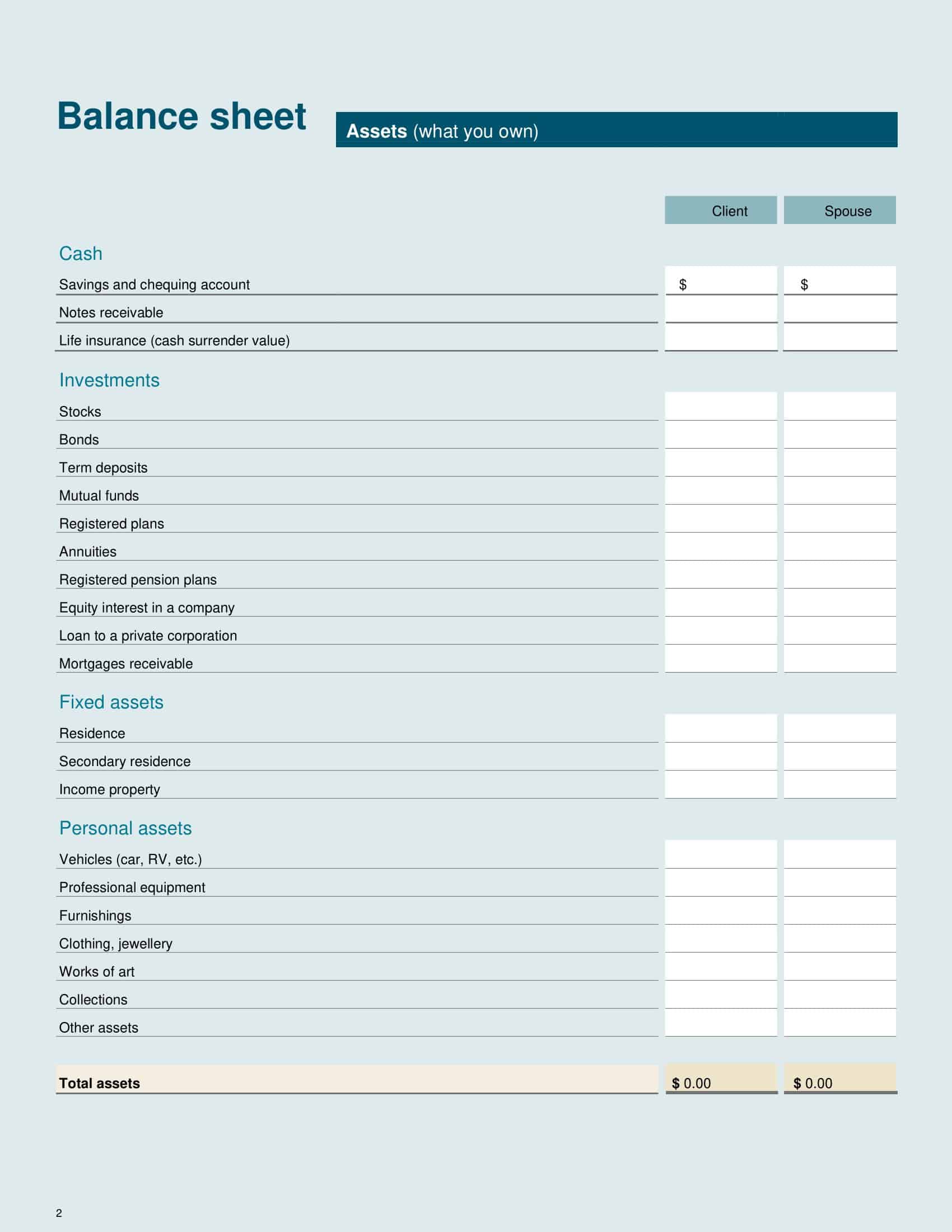 Personal Blank Balance Sheets Personal Blank Balance Sheets