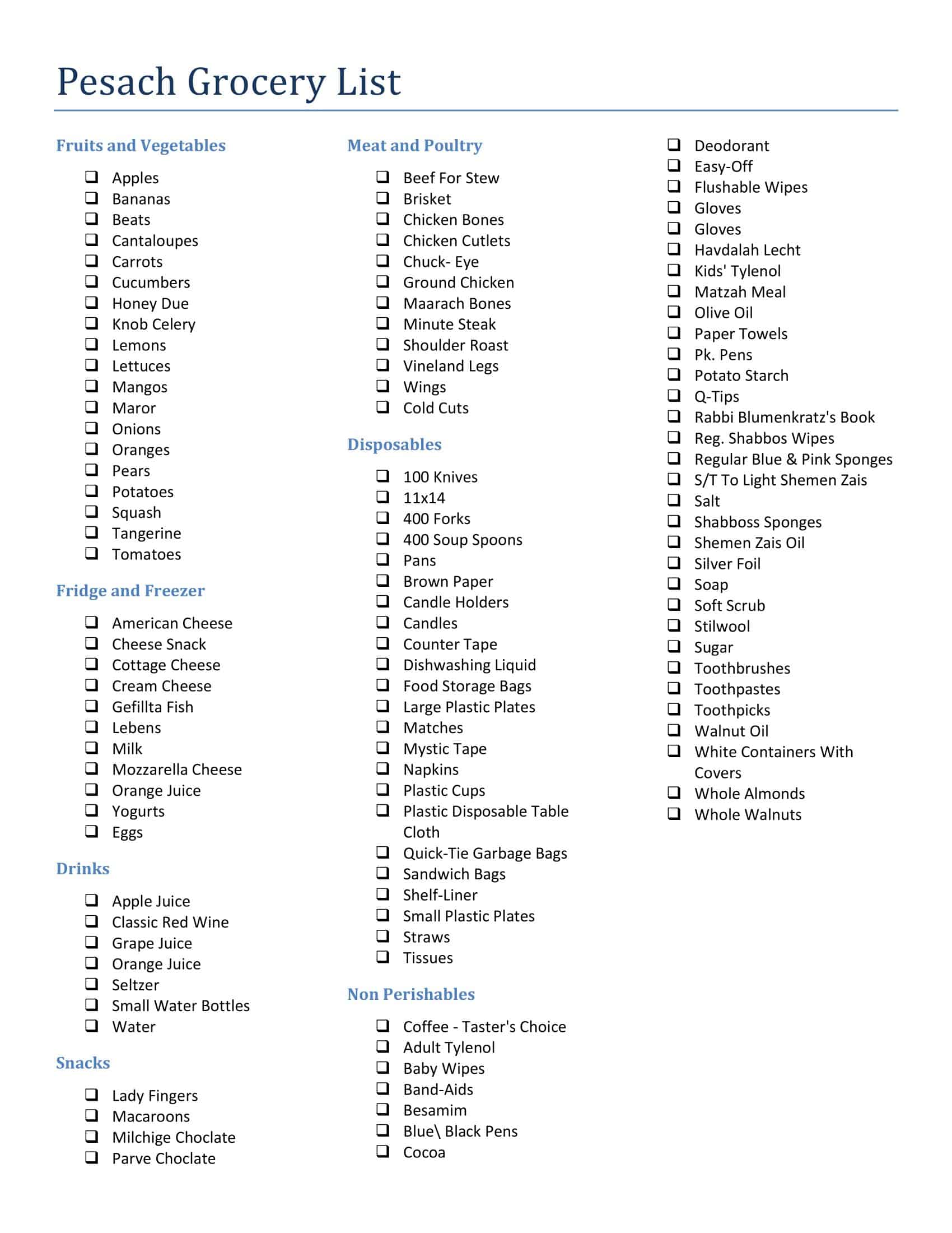 Blank Printable Grocery List Blank Printable Grocery List