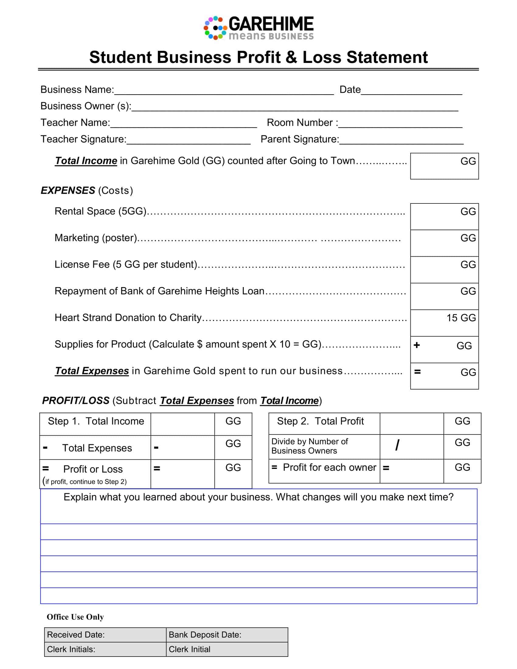 Printable Blank Profit And Loss Statement Printable Blank Profit And Loss Statement