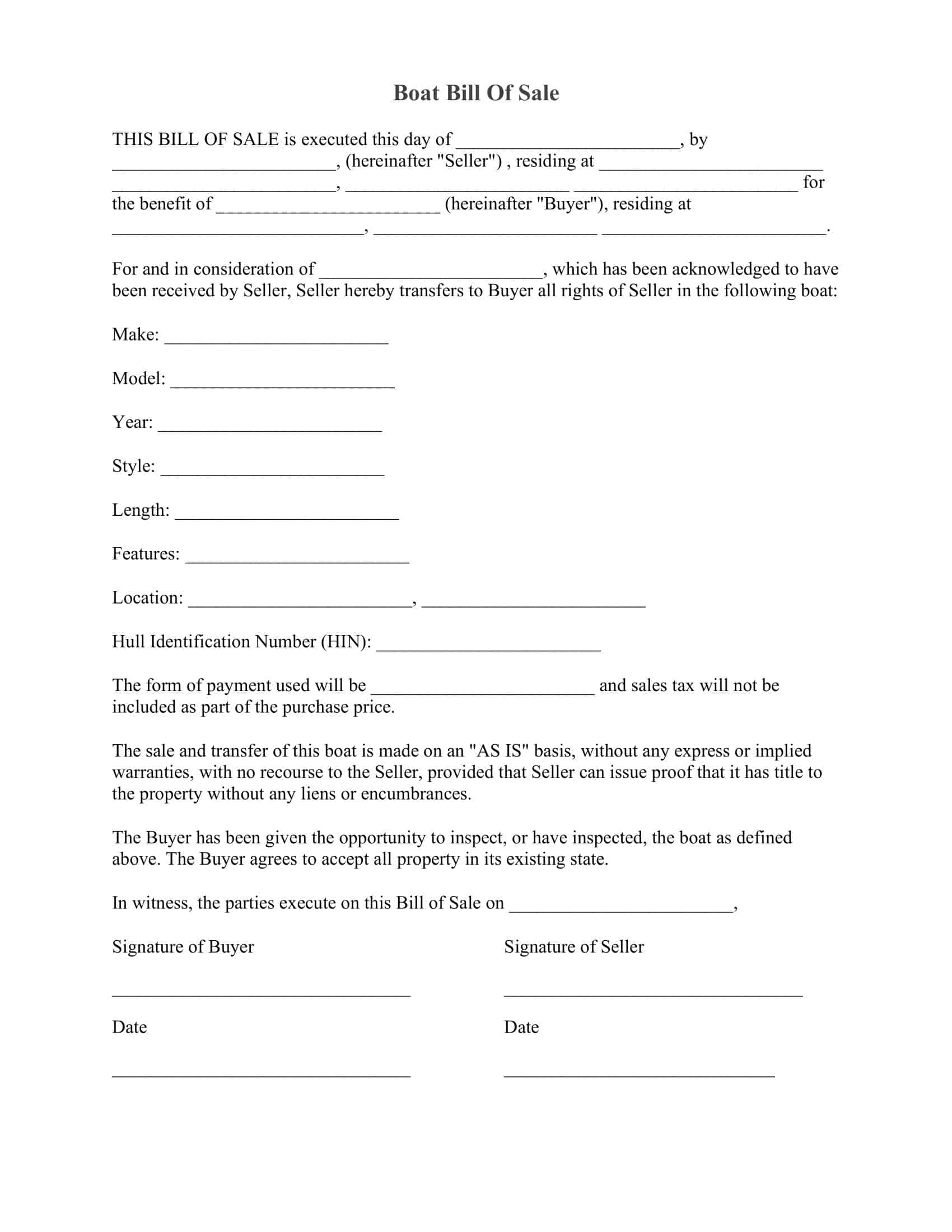 Boat Bill of Sale Example Template Boat Bill of Sale Example Template