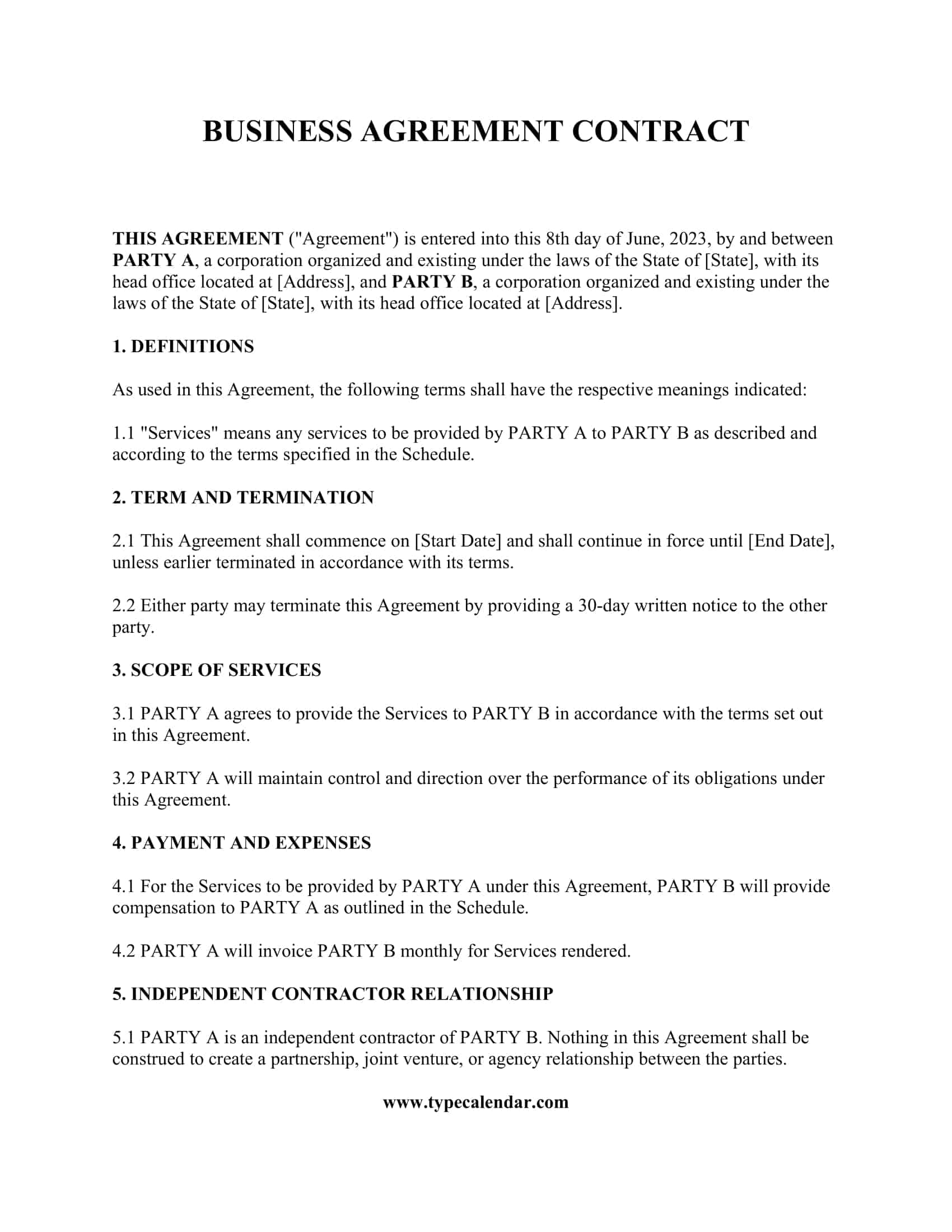 Printable Business Contract Template Printable Free Templates Printable Business Contract Template Printable Free Templates