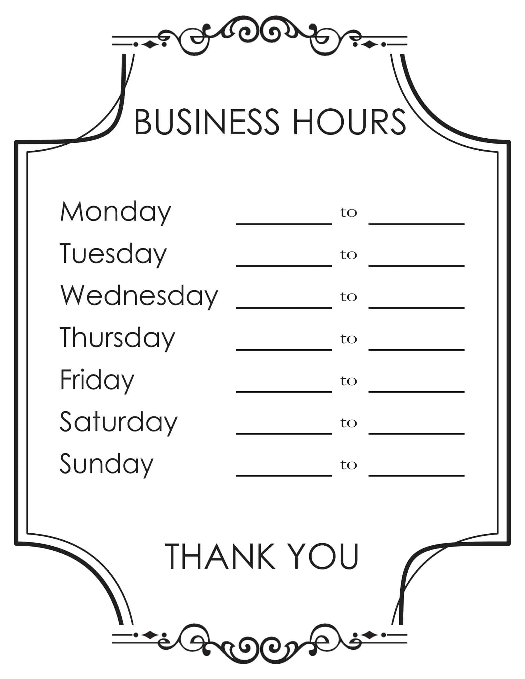 free printable business hours templates [pdf, word, excel]