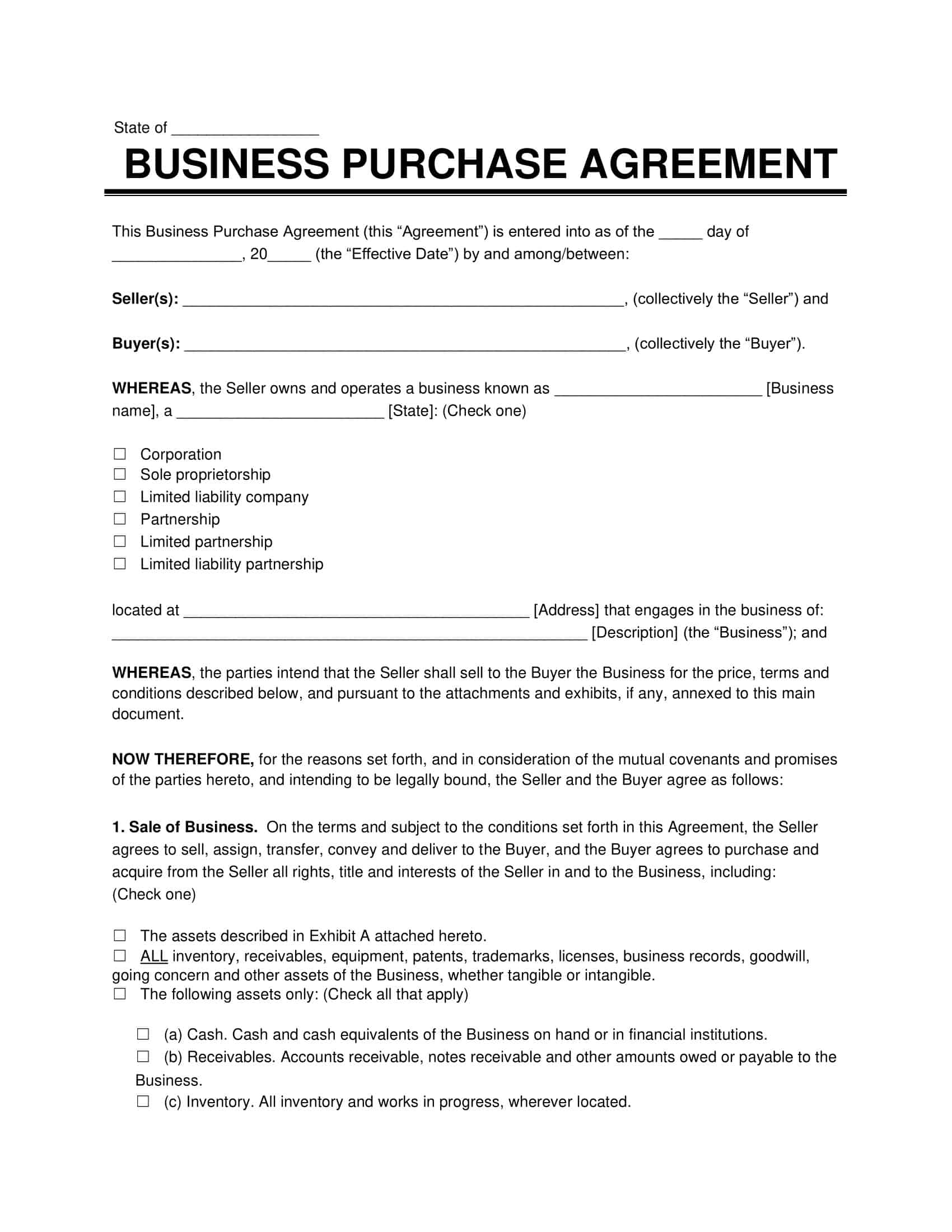 Free Printable Business Purchase Agreement Templates PDF Word free-printable-business-purchase-agreement-templates-pdf-word