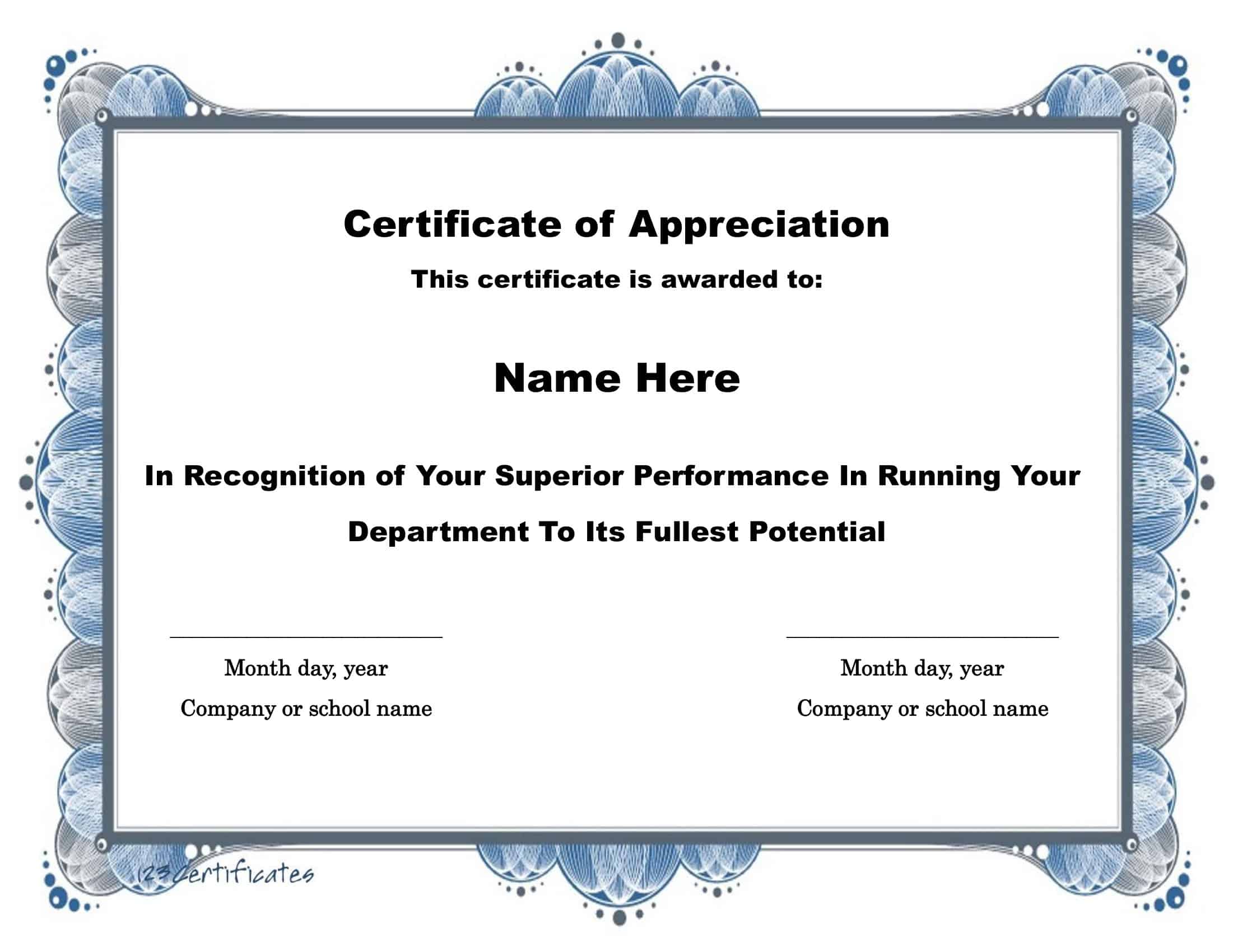 Free Printable Certificate Of Appreciation Template PDF Word Free Printable Certificate Of Appreciation Template PDF Word