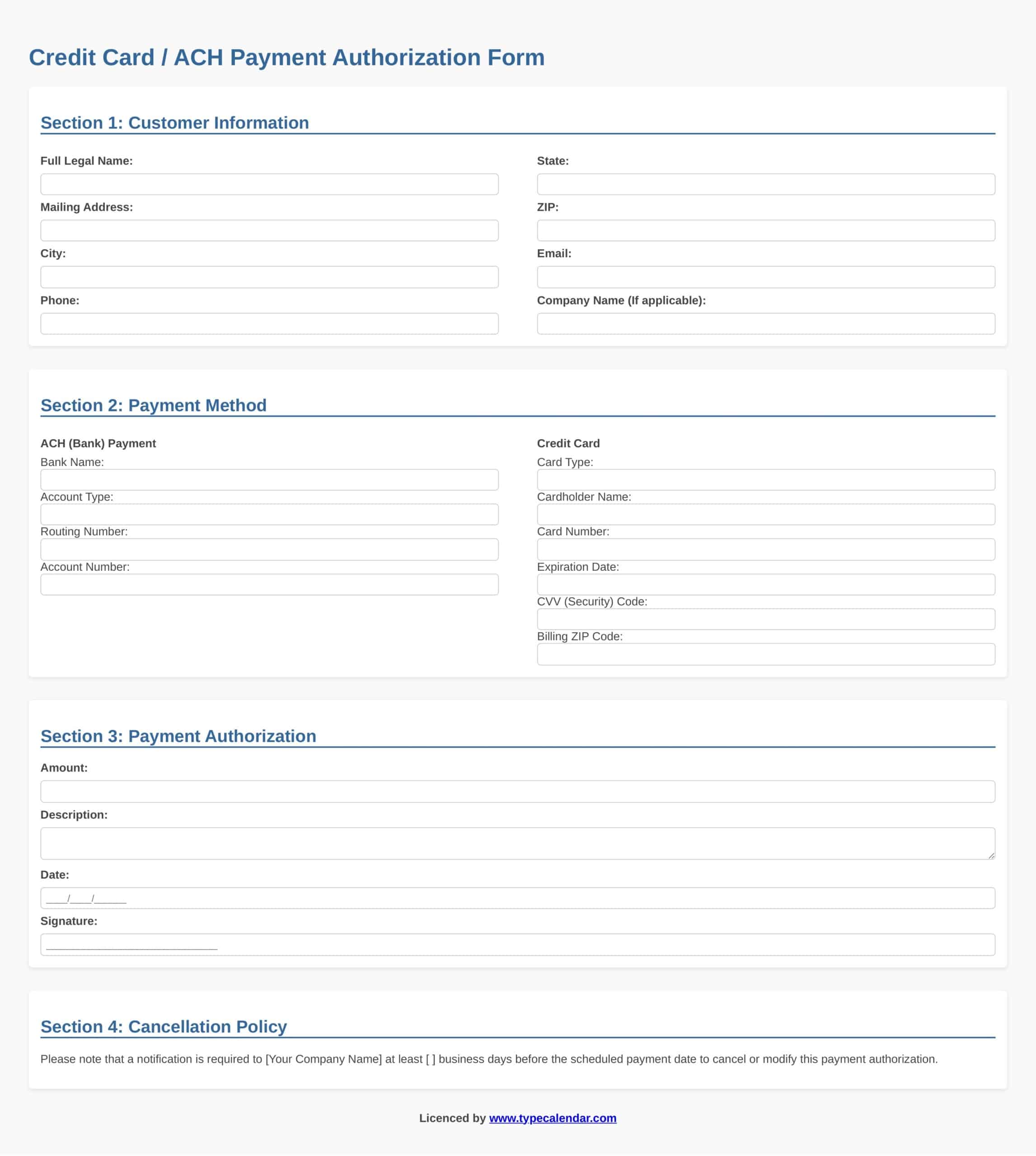 Free Printable Credit Card Authorization Form Templates [PDF, Word, Excel]