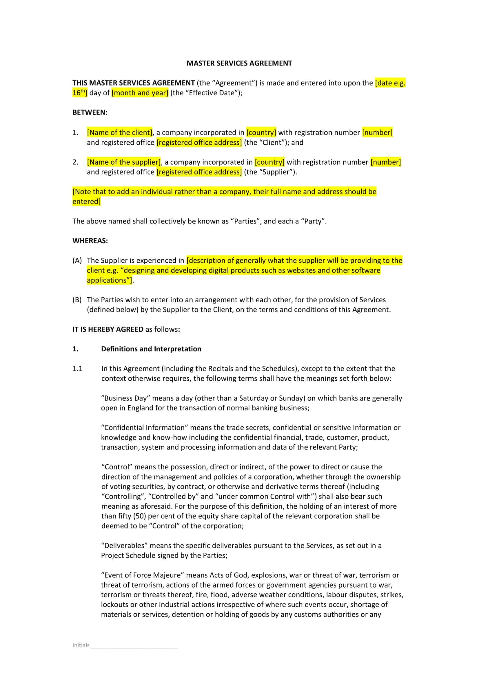 Free Printable Master Service Agreement Templates PDF Word MSA Free Printable Master Service Agreement Templates PDF Word MSA