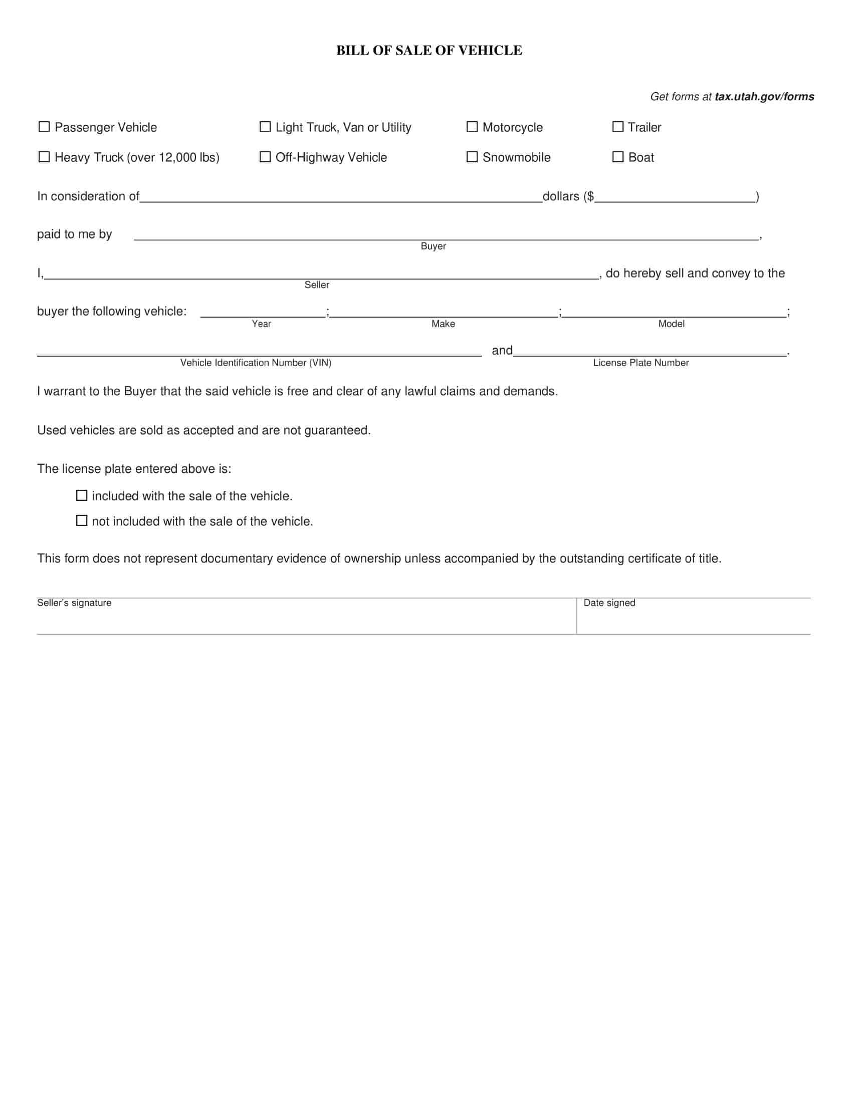 Downloadable Bill of Sale for a Car Downloadable Bill of Sale for a Car