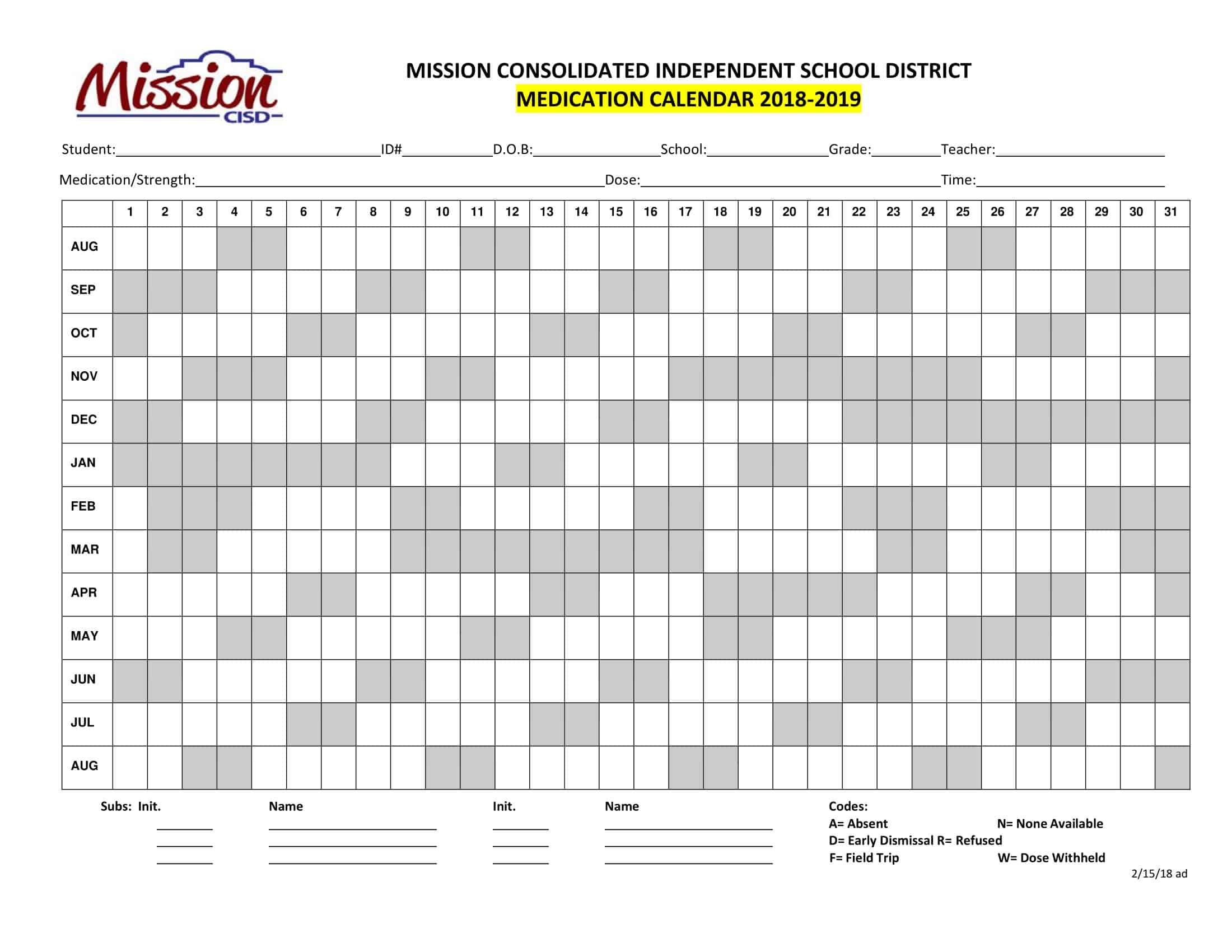 Free Printable Medication Schedule Templates [2, 3, 4 Times A Day] Chart