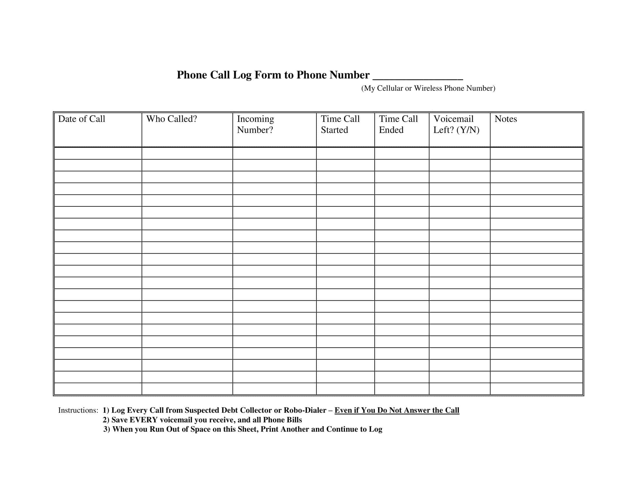 Printable Call Log Printable Art And Words Printable Call Log Printable Art And Words