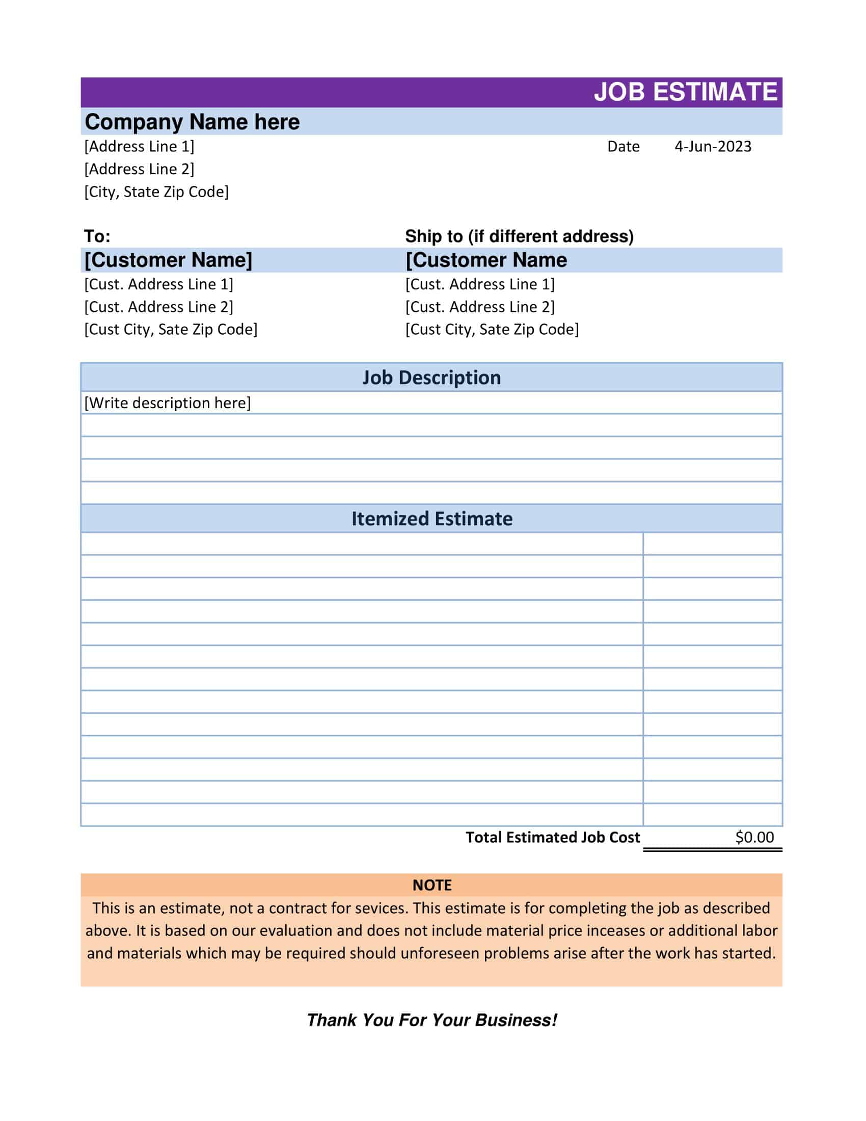 Free Printable Estimates Templates Excel Word Free Printable Estimates Templates Excel Word