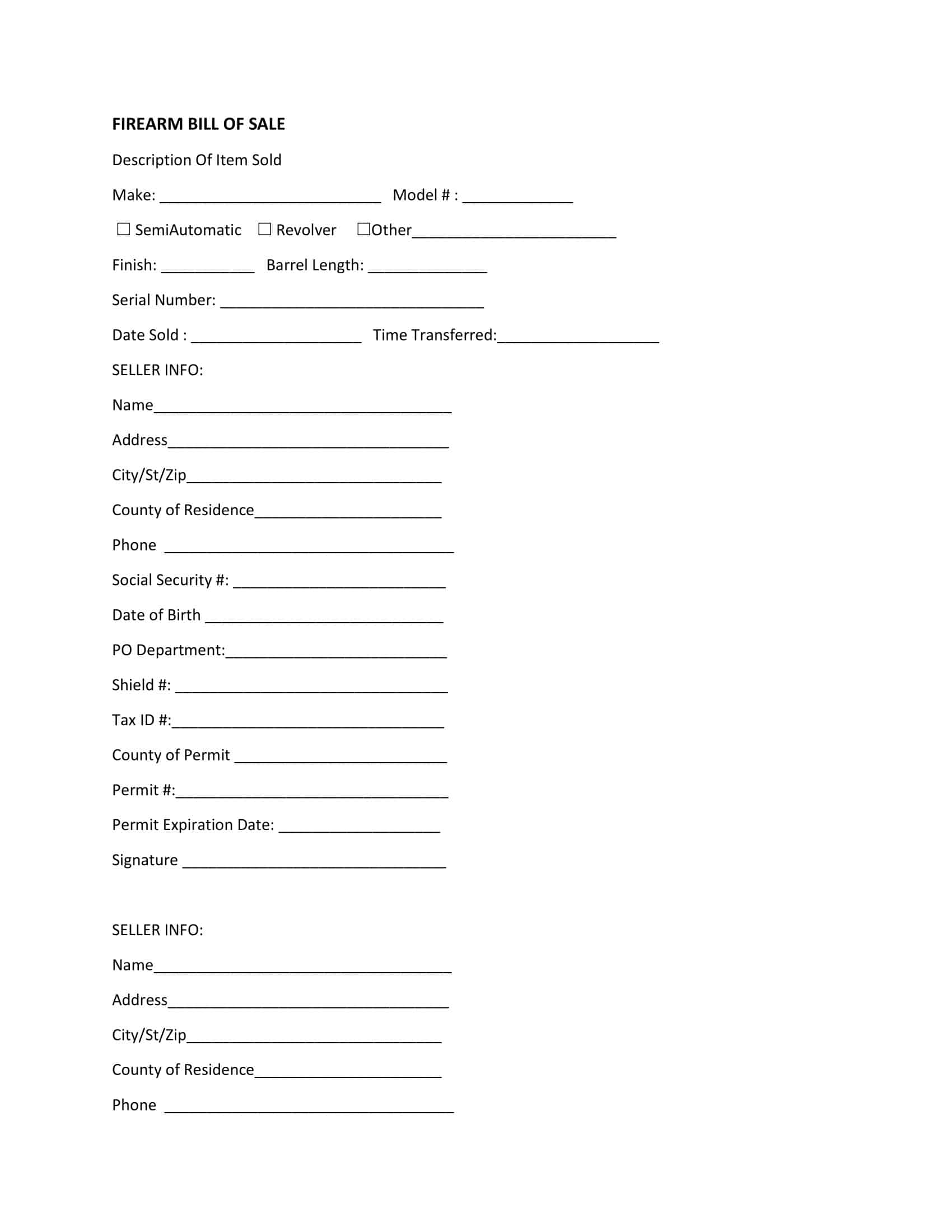 Editable Example Firearm Bill of Sale Template Editable Example Firearm Bill of Sale Template