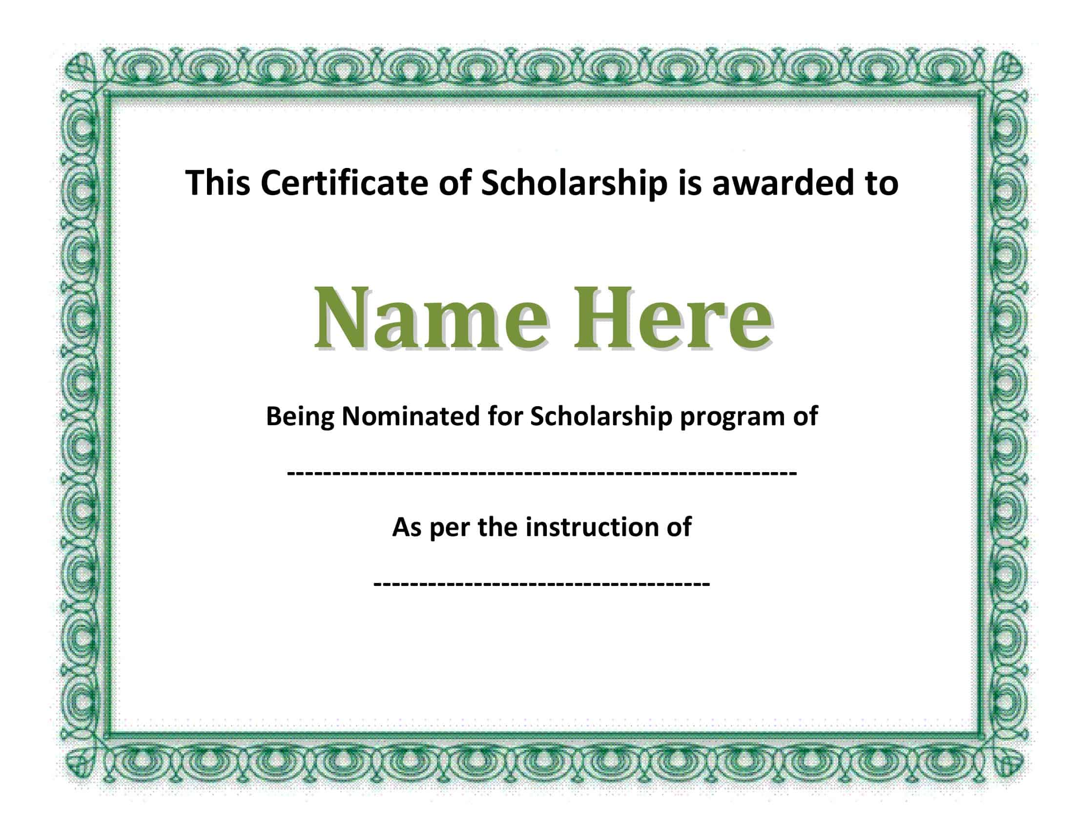 Editable Free Scholarship Certificate Template Editable Free Scholarship Certificate Template