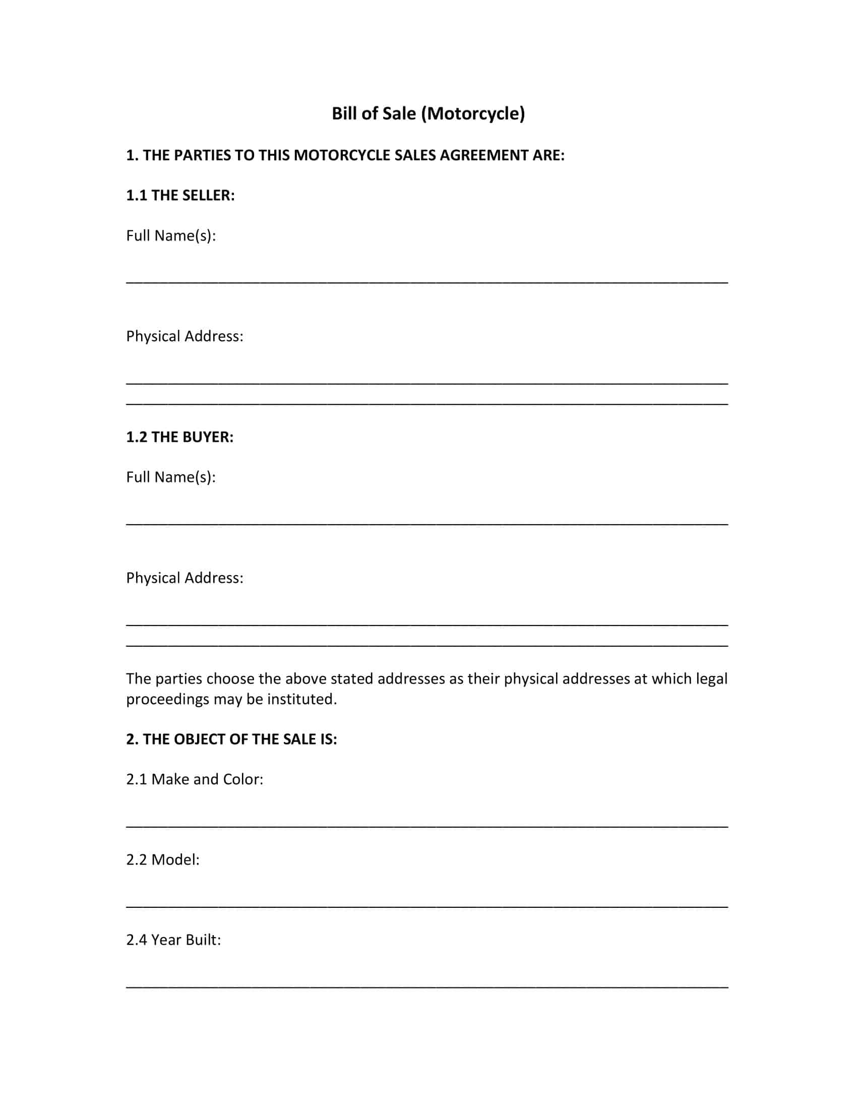 Editable Motorcycle Bill of Sale PDF Editable Motorcycle Bill of Sale PDF