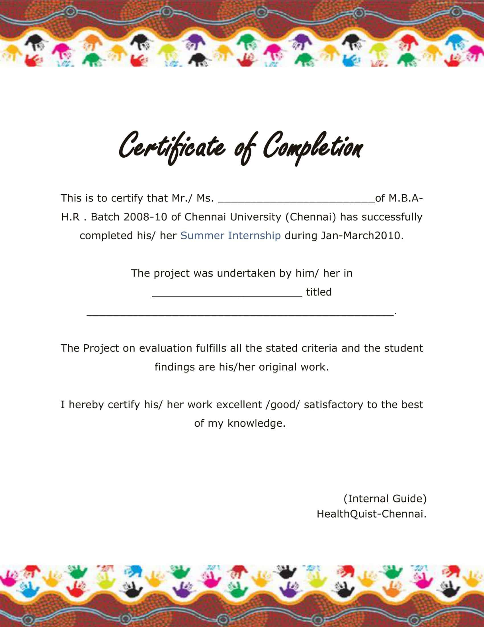 Editable Sample Certificate of Completion Editable Sample Certificate of Completion