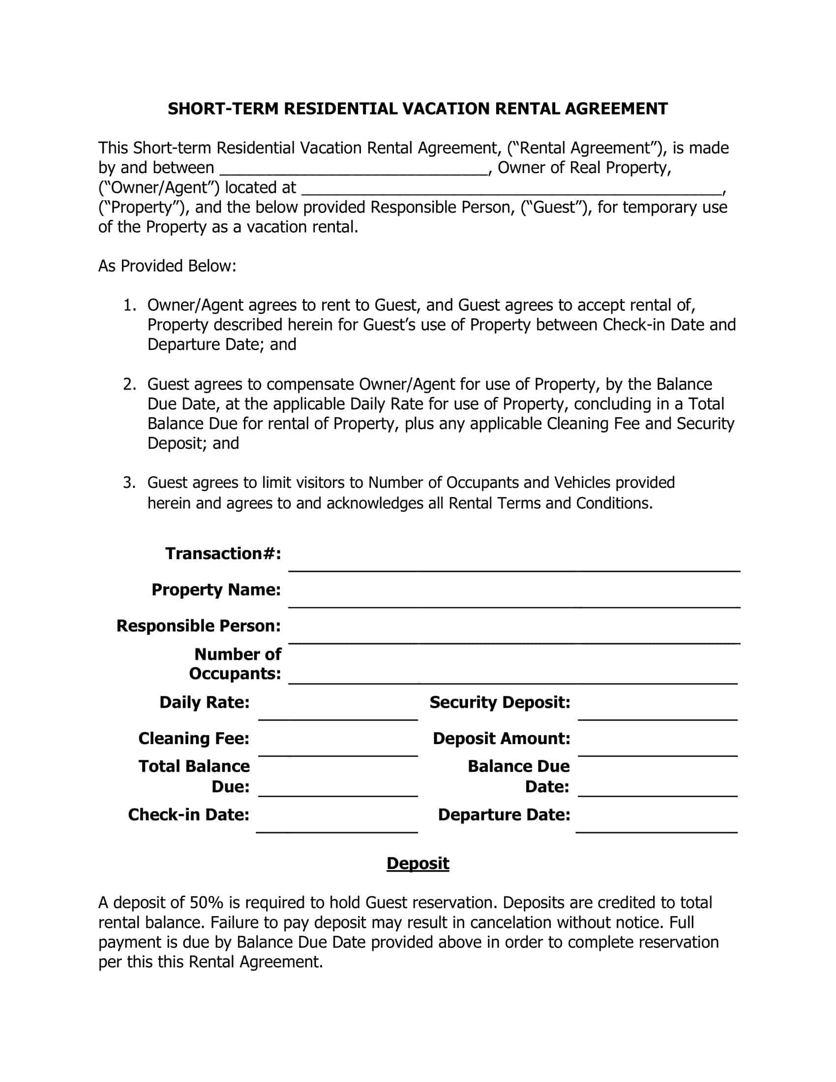 Editable Vacation Rental Agreement Editable Vacation Rental Agreement