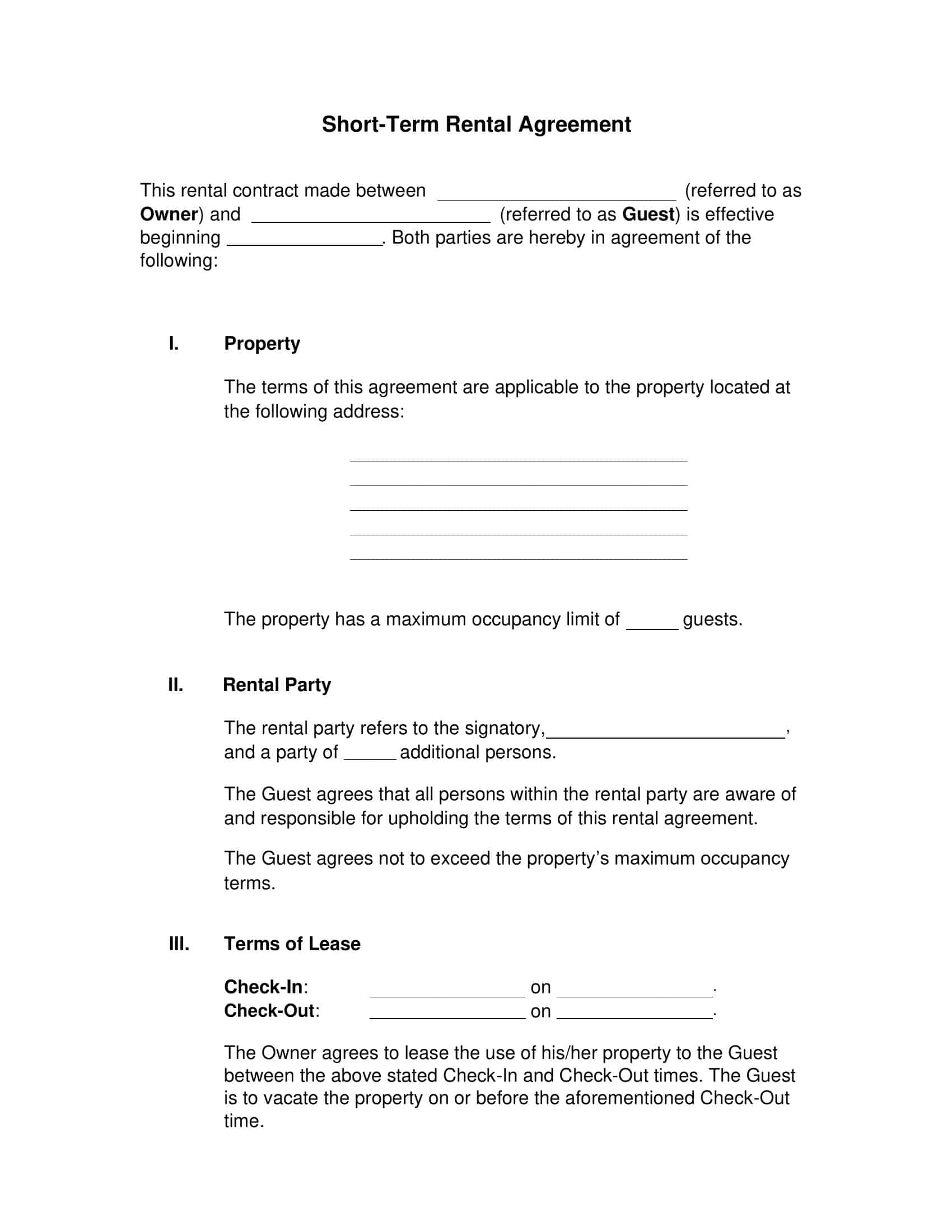 Efficient Short Term Rental Agreement Word Efficient Short Term Rental Agreement Word