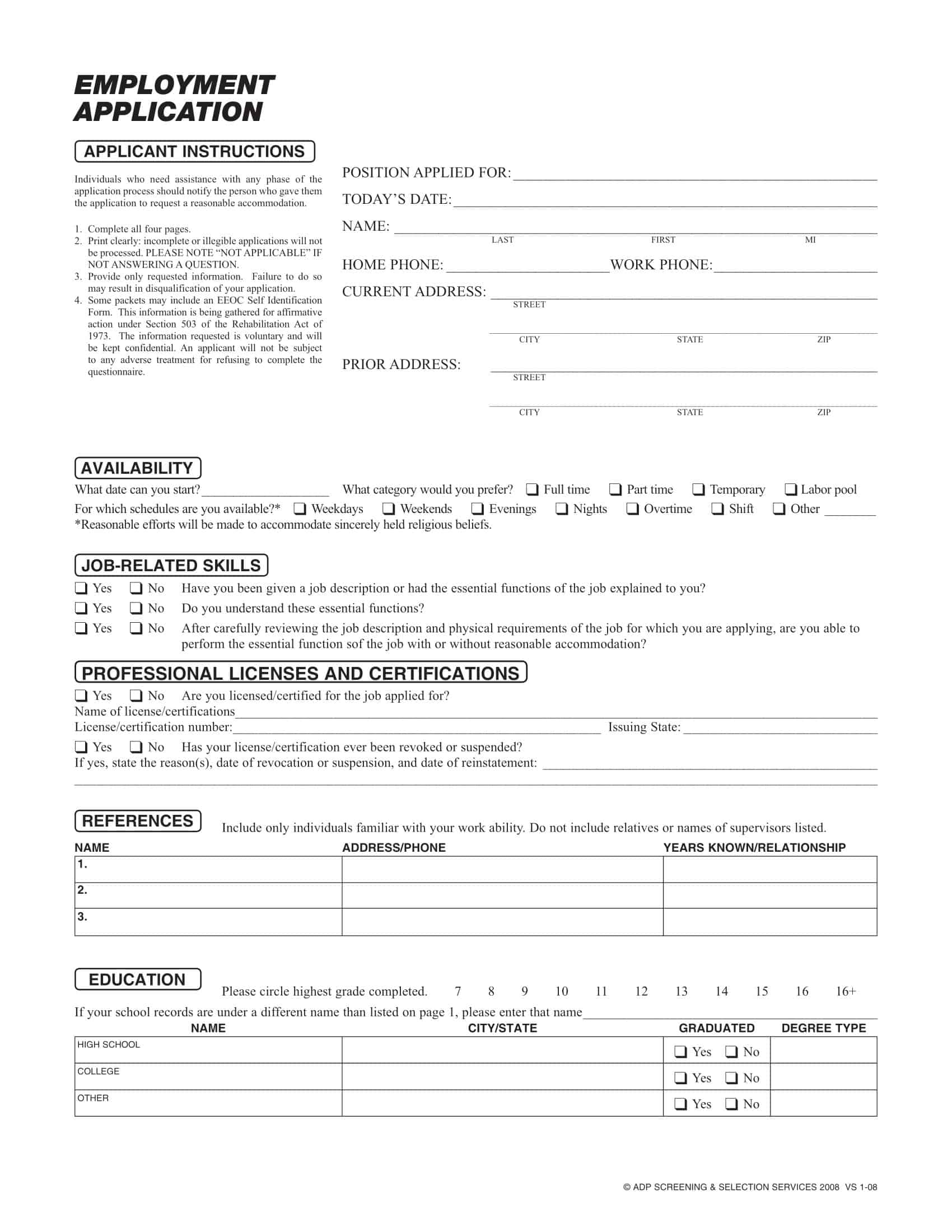 Employment Application Sample Free Employment Application Sample Free