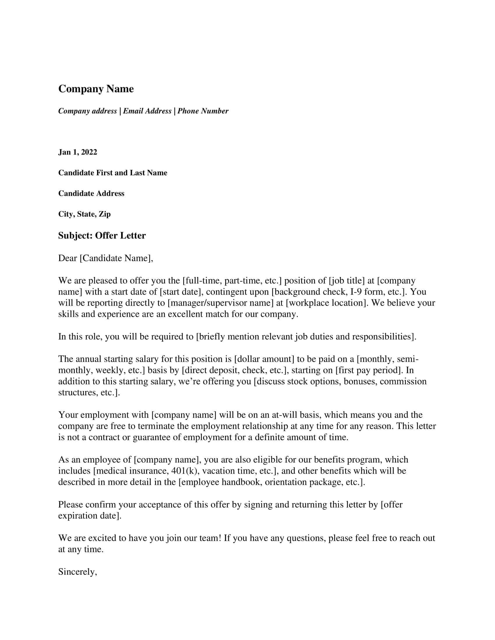 Employment Offer Letter Example Word Employment Offer Letter Example Word