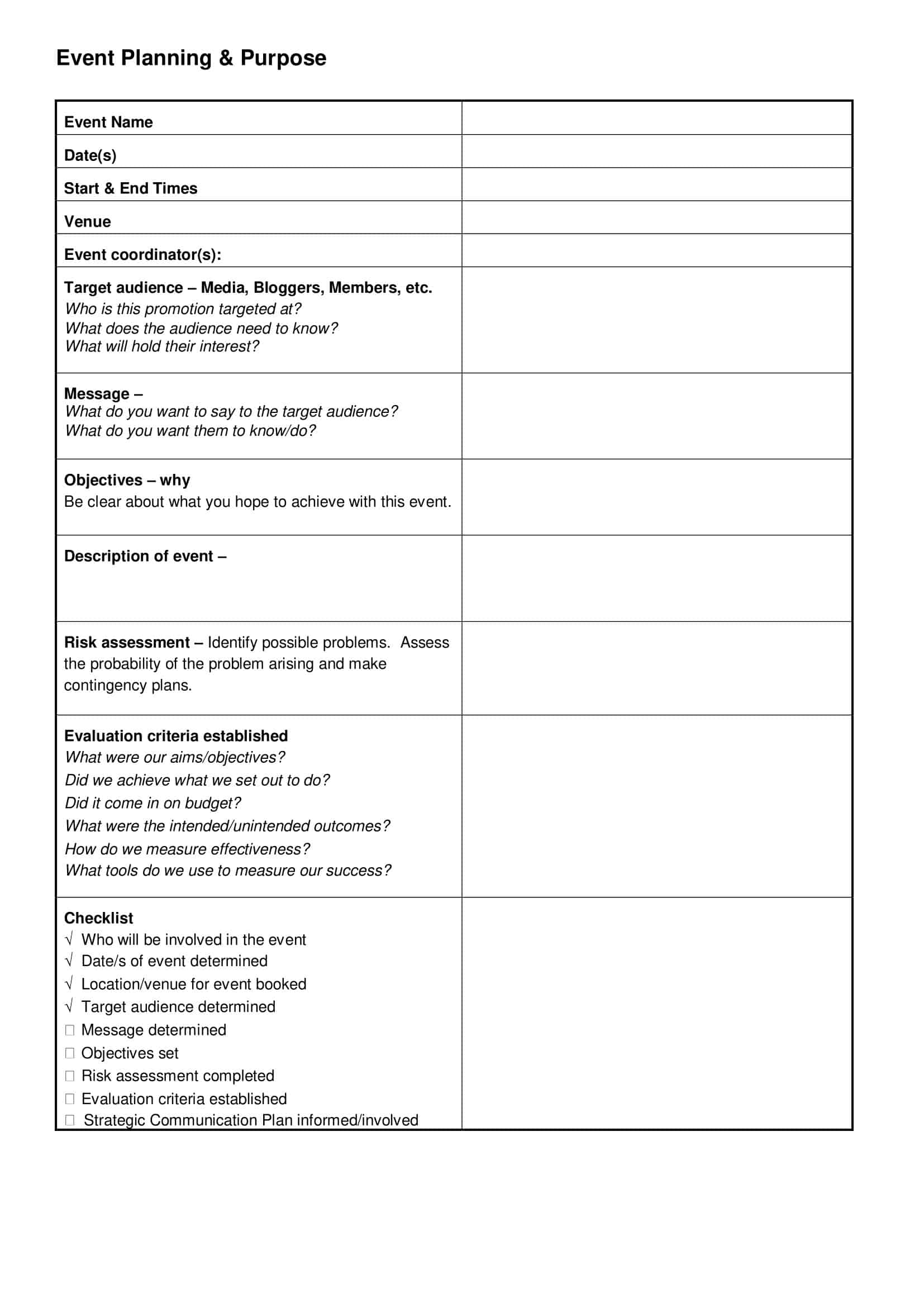 Event Planning Printable Worksheet Event Planning Printable Worksheet