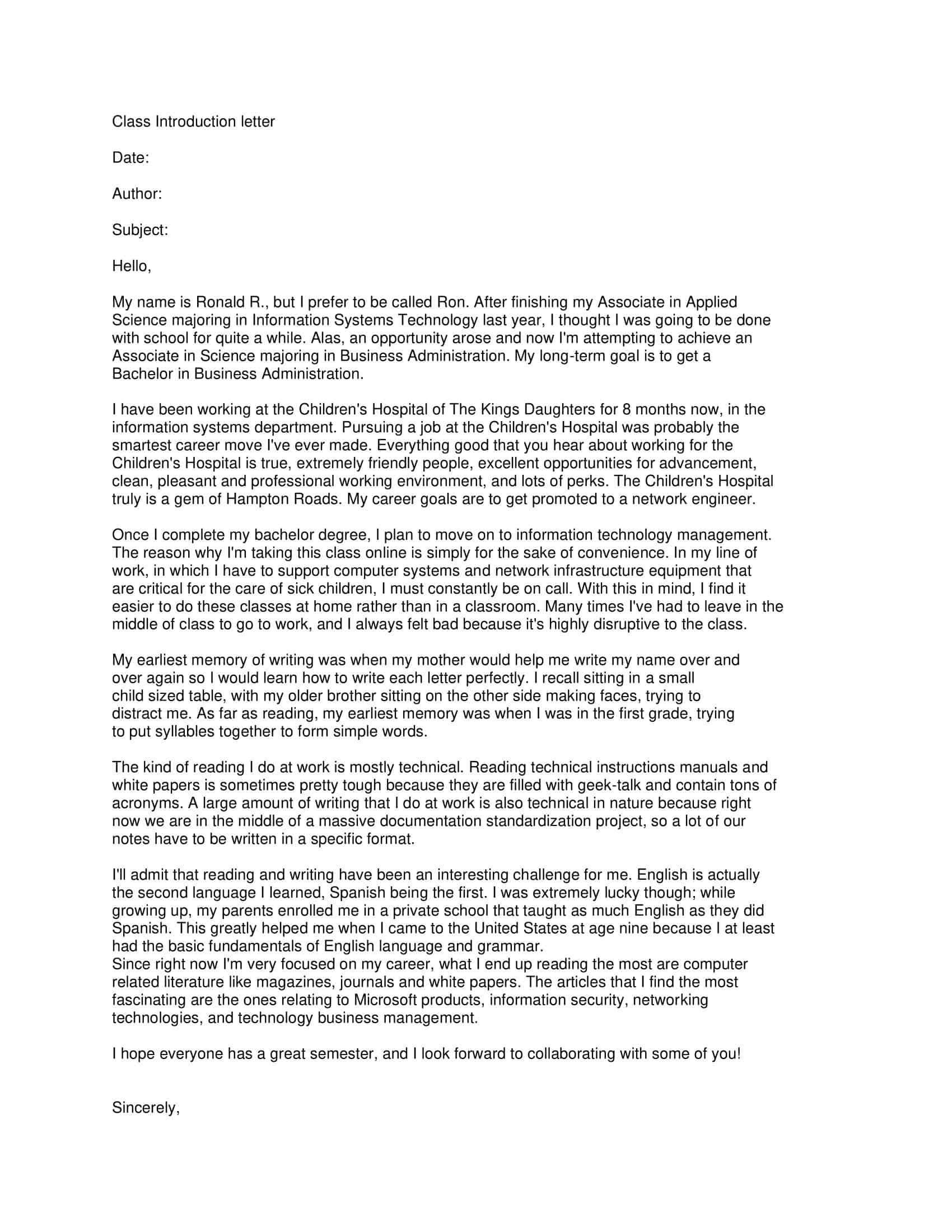 Free Printable Letter Of Introduction Templates [Teacher, School ...