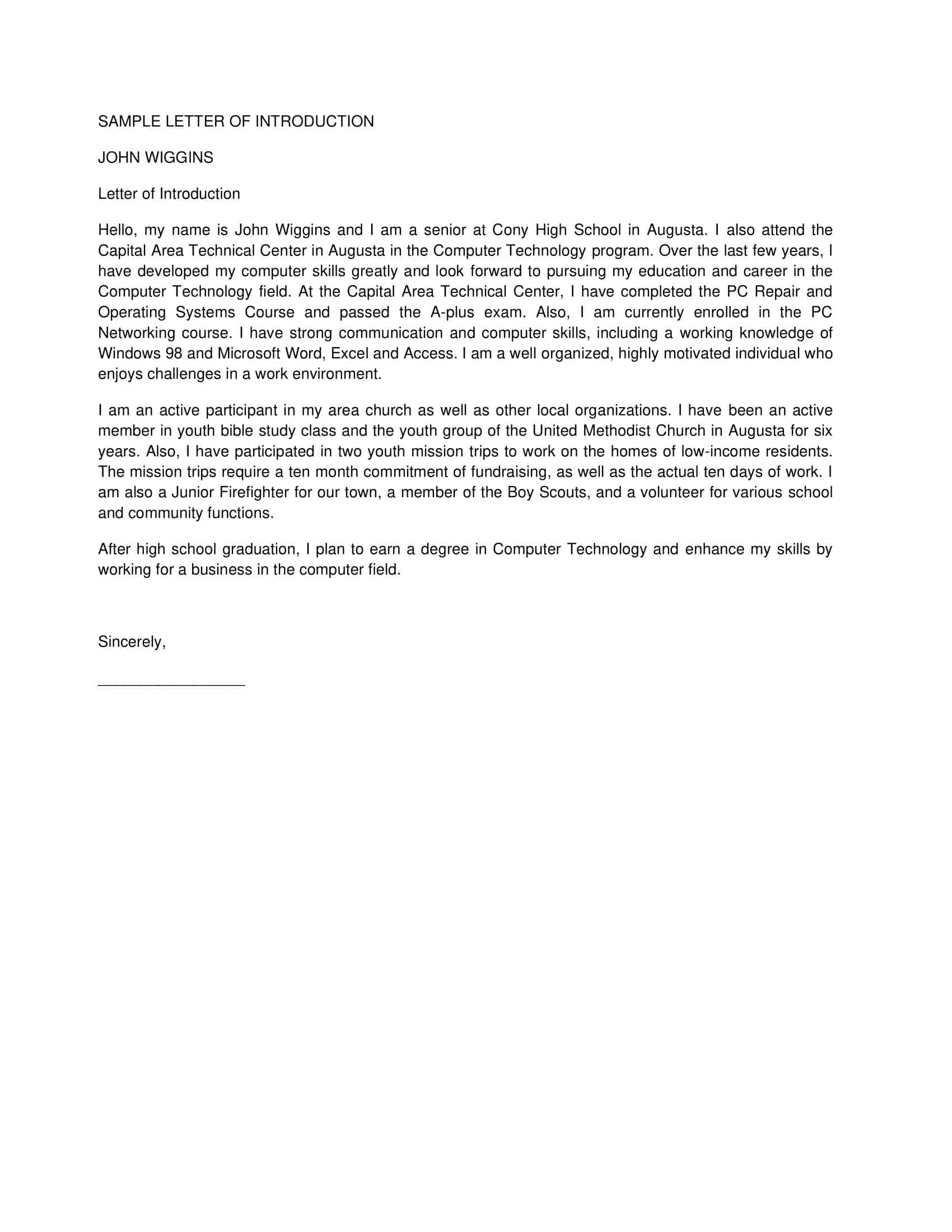 Free Printable Letter Of Introduction Templates [Teacher, School ...