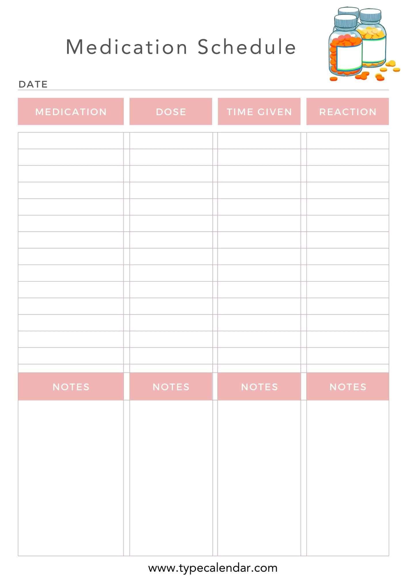 Free Printable Medication Schedule Templates 2 3 4 Times A Day Chart Free Printable Medication Schedule Templates 2 3 4 Times A Day Chart