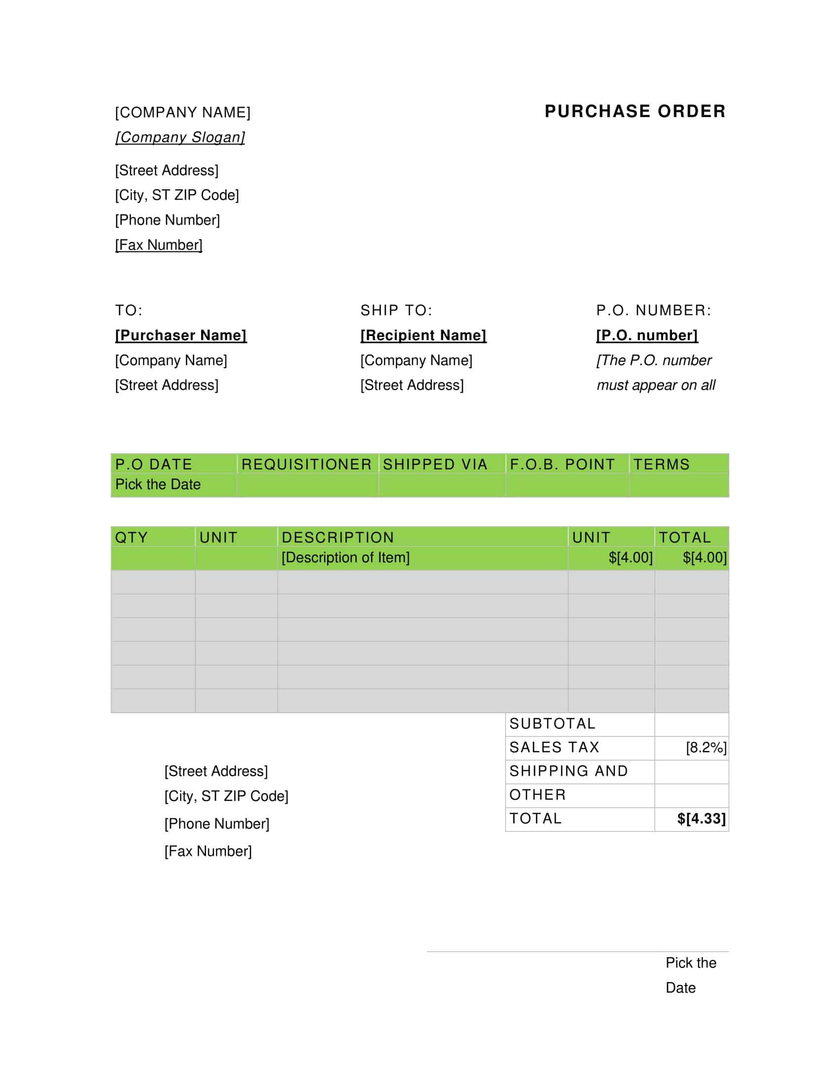 Excel Purchase Order Template Excel Purchase Order Template