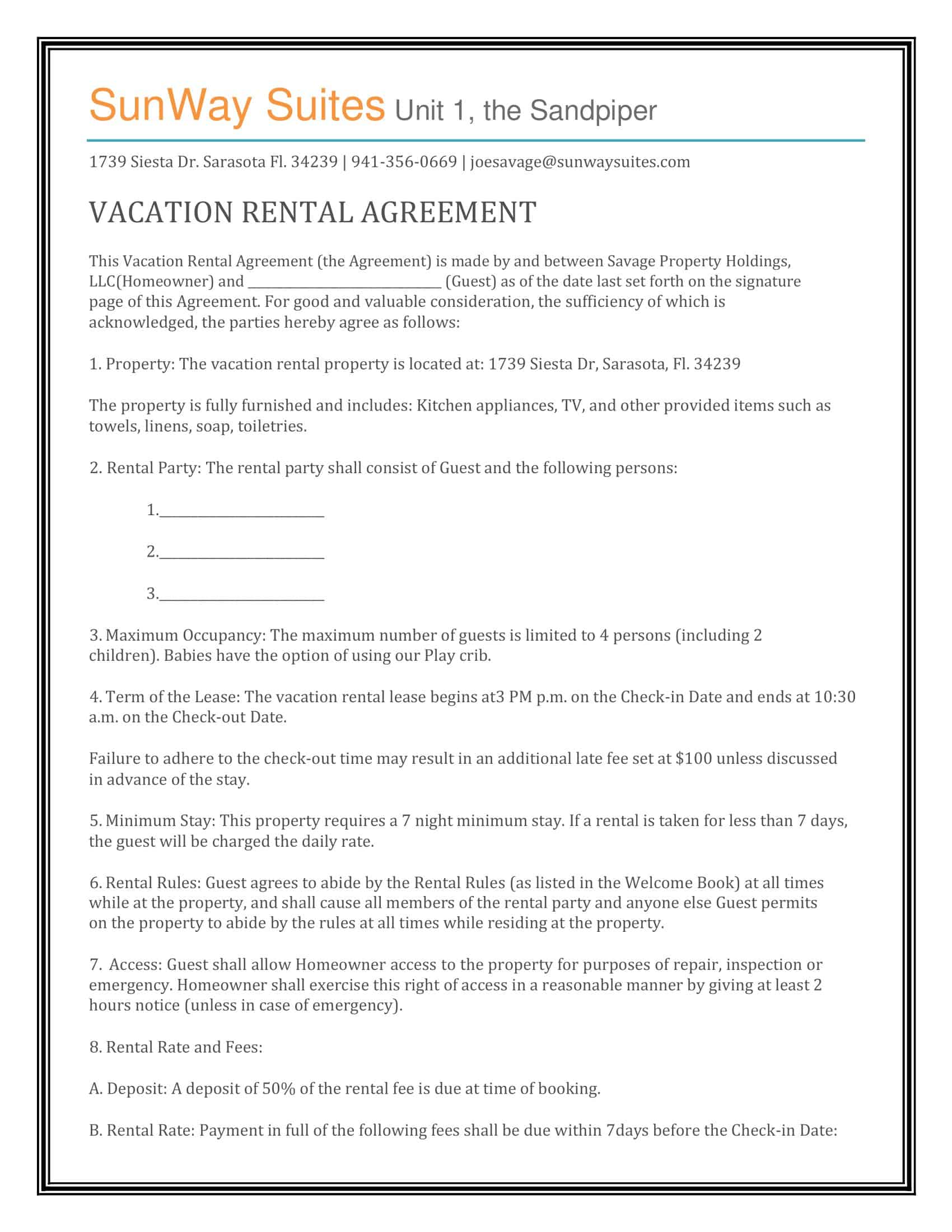Exclusive Blank Vacation Rental Agreement Exclusive Blank Vacation Rental Agreement