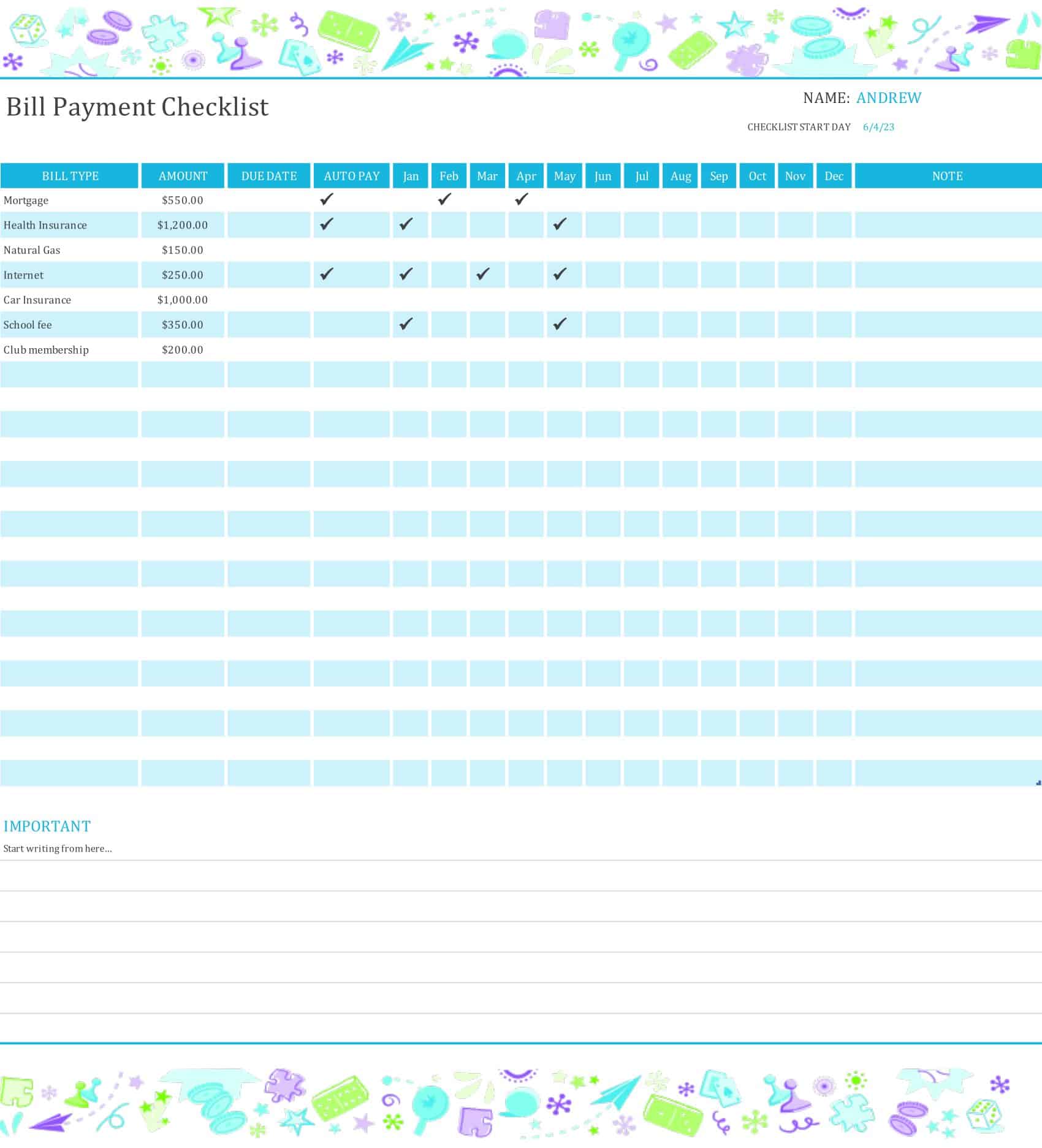 Free Printable Bill Pay Checklist Template Monthly Word Excel Free Printable Bill Pay Checklist Template Monthly Word Excel