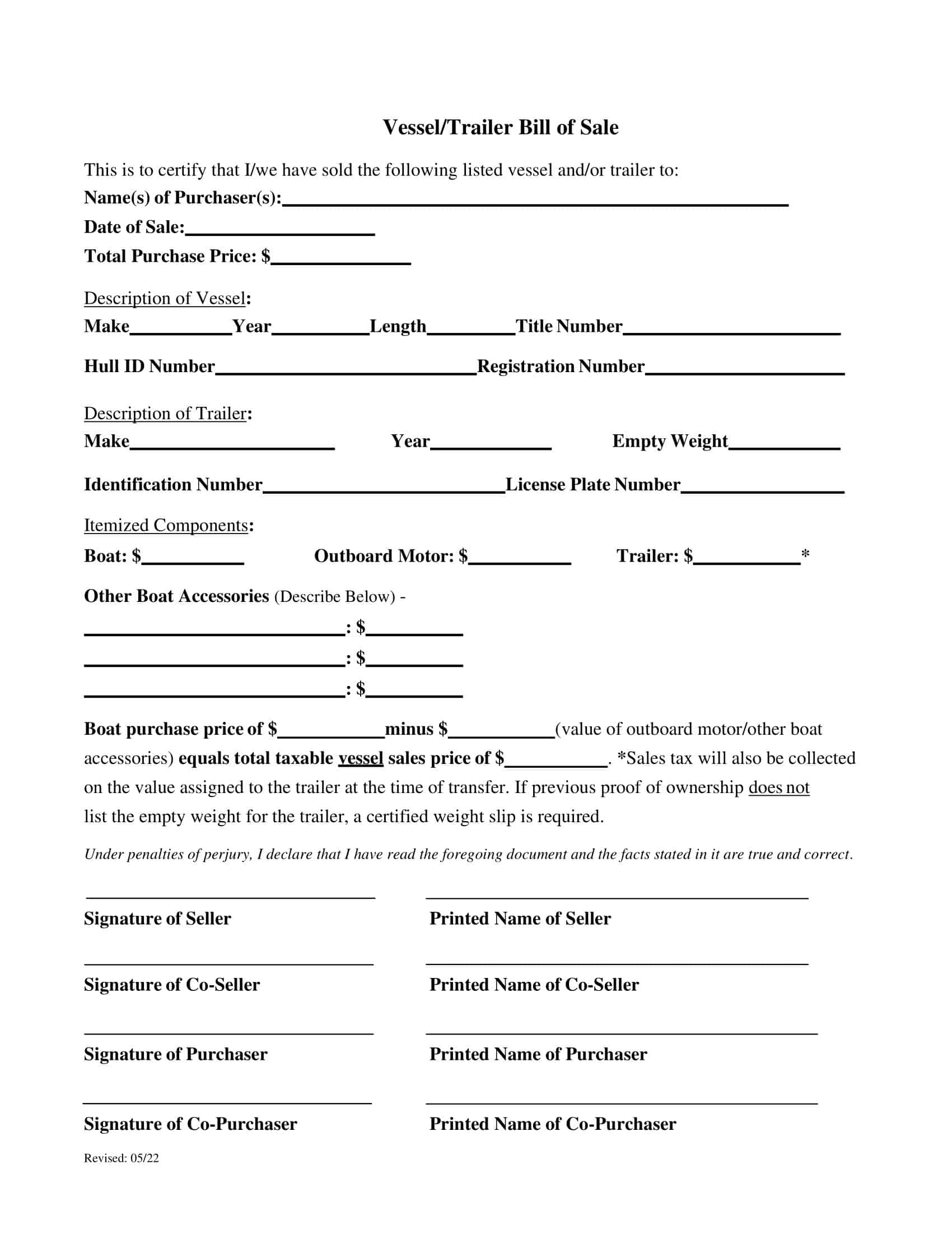 Fillable Boat Bill of Sale Sample Fillable Boat Bill of Sale Sample