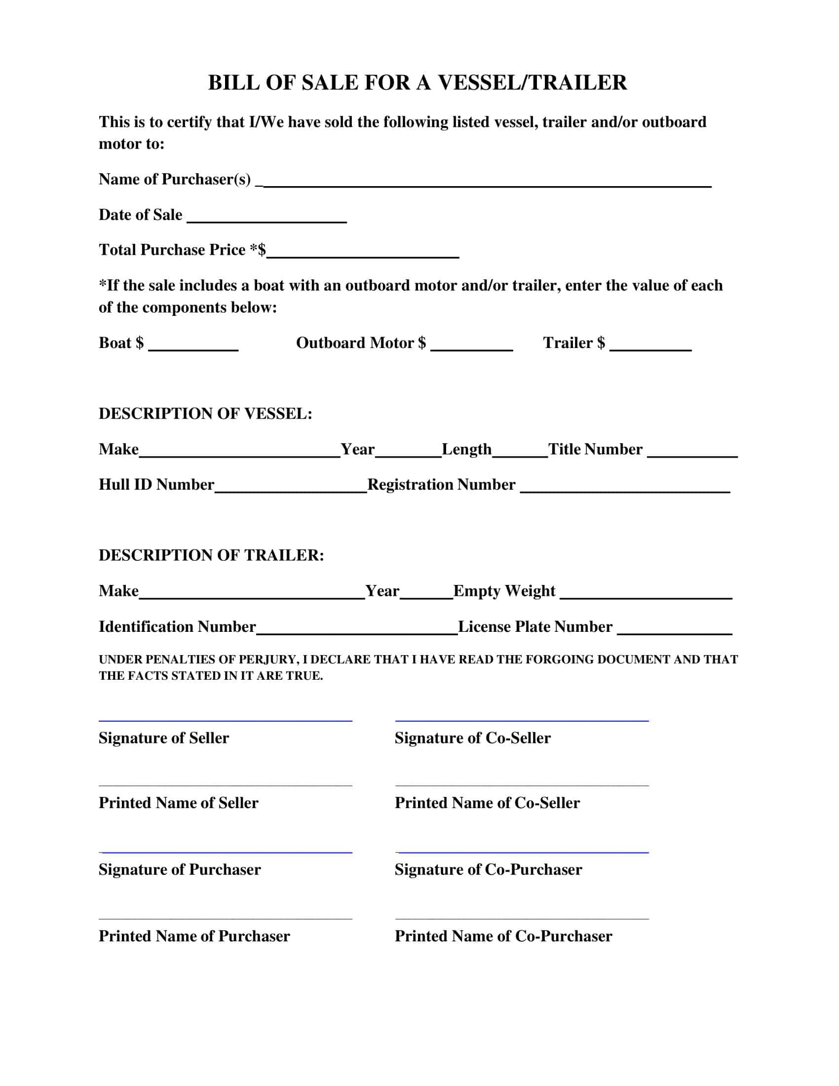 Fillable Boat Bill of Sale Template Fillable Boat Bill of Sale Template