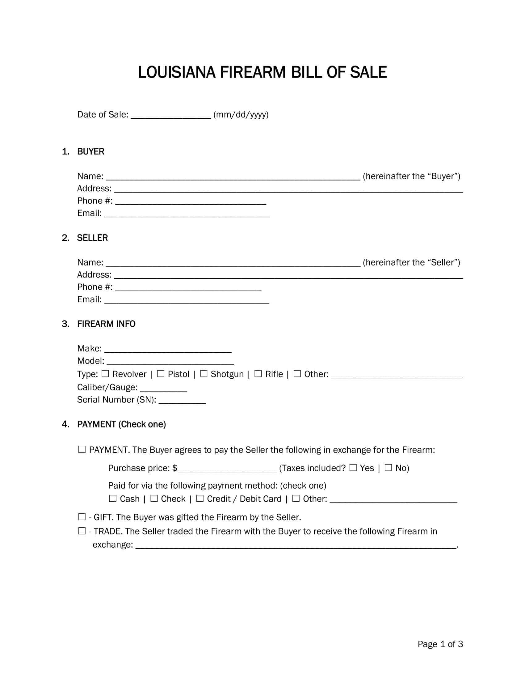 Fillable Firearm Bill of Sale Sample Fillable Firearm Bill of Sale Sample