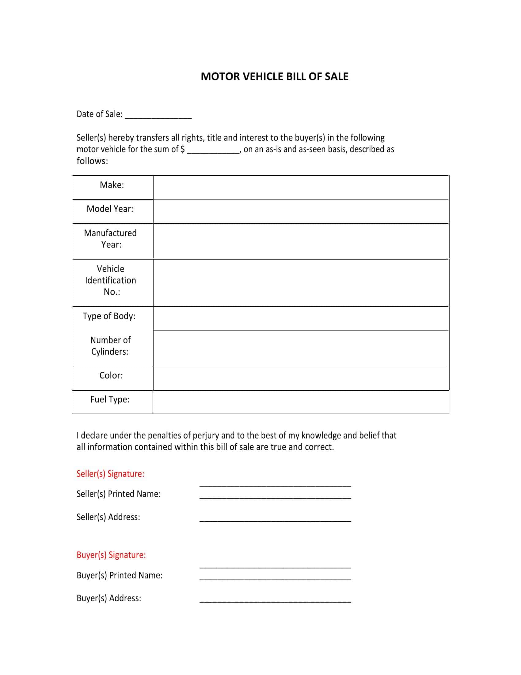 Fillable Motorcycle Bill of Sale Word Fillable Motorcycle Bill of Sale Word