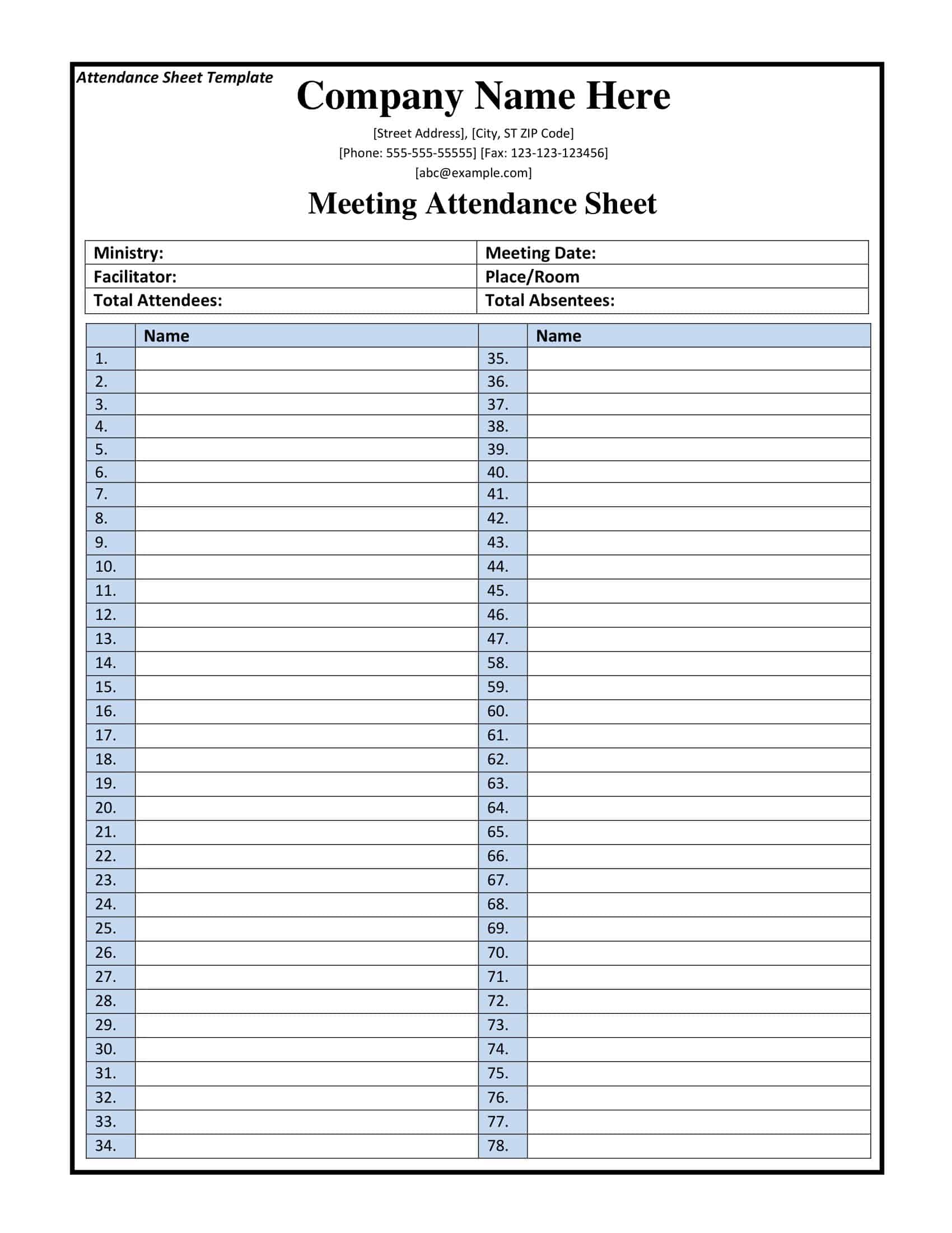 Blank Attendance Sheet Printable Blank Attendance Sheet Blank Attendance Sheet Printable Blank Attendance Sheet