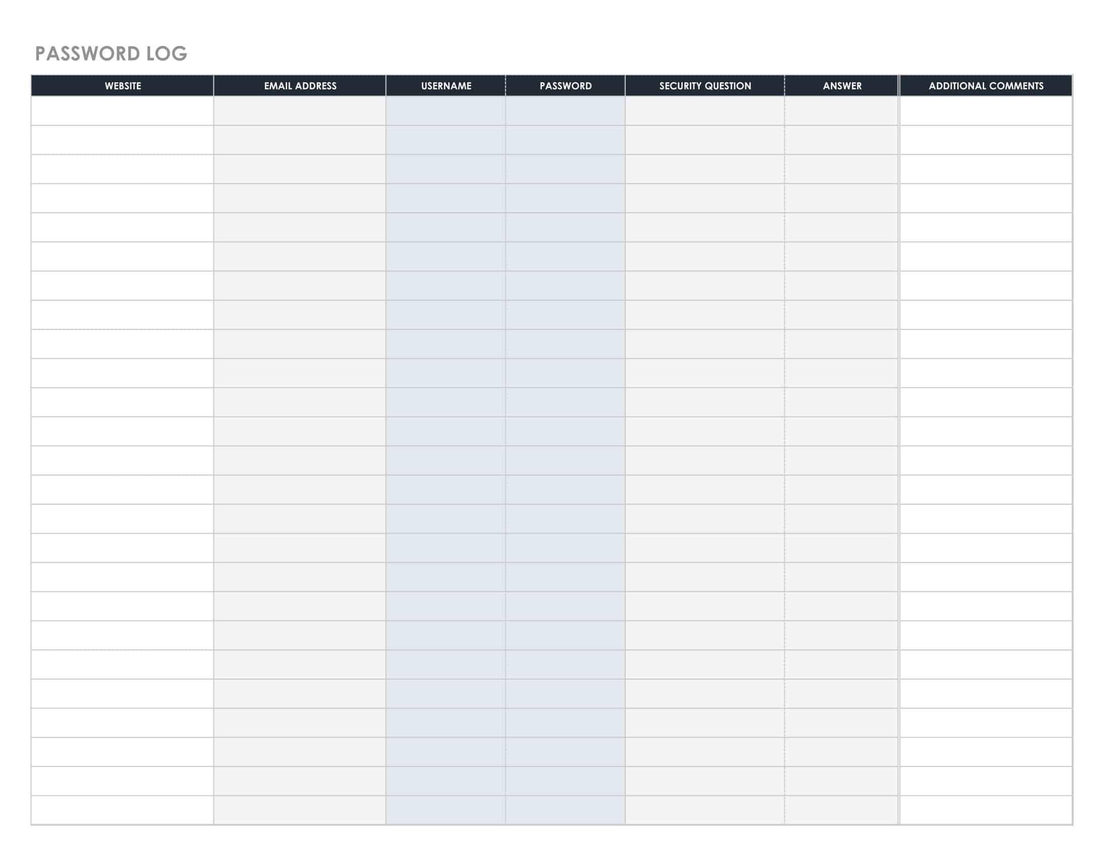 Free Printable Password List Templates Excel PDF Alphabetical Free Printable Password List Templates Excel PDF Alphabetical